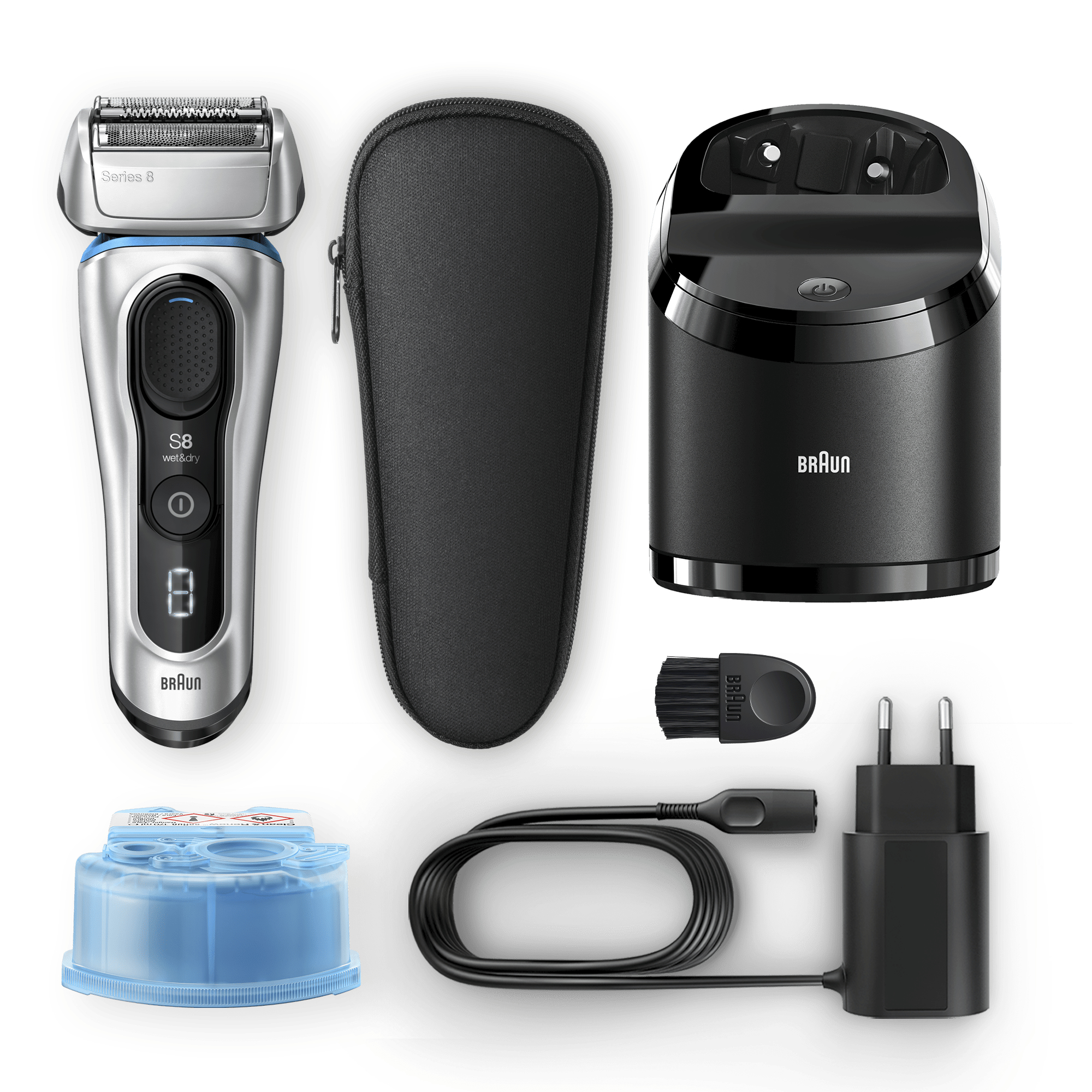 Braun Series 8 8370cc Next Generation Electric Shaver, Clean&Charge Station, Fabric Case, Silver – image 8