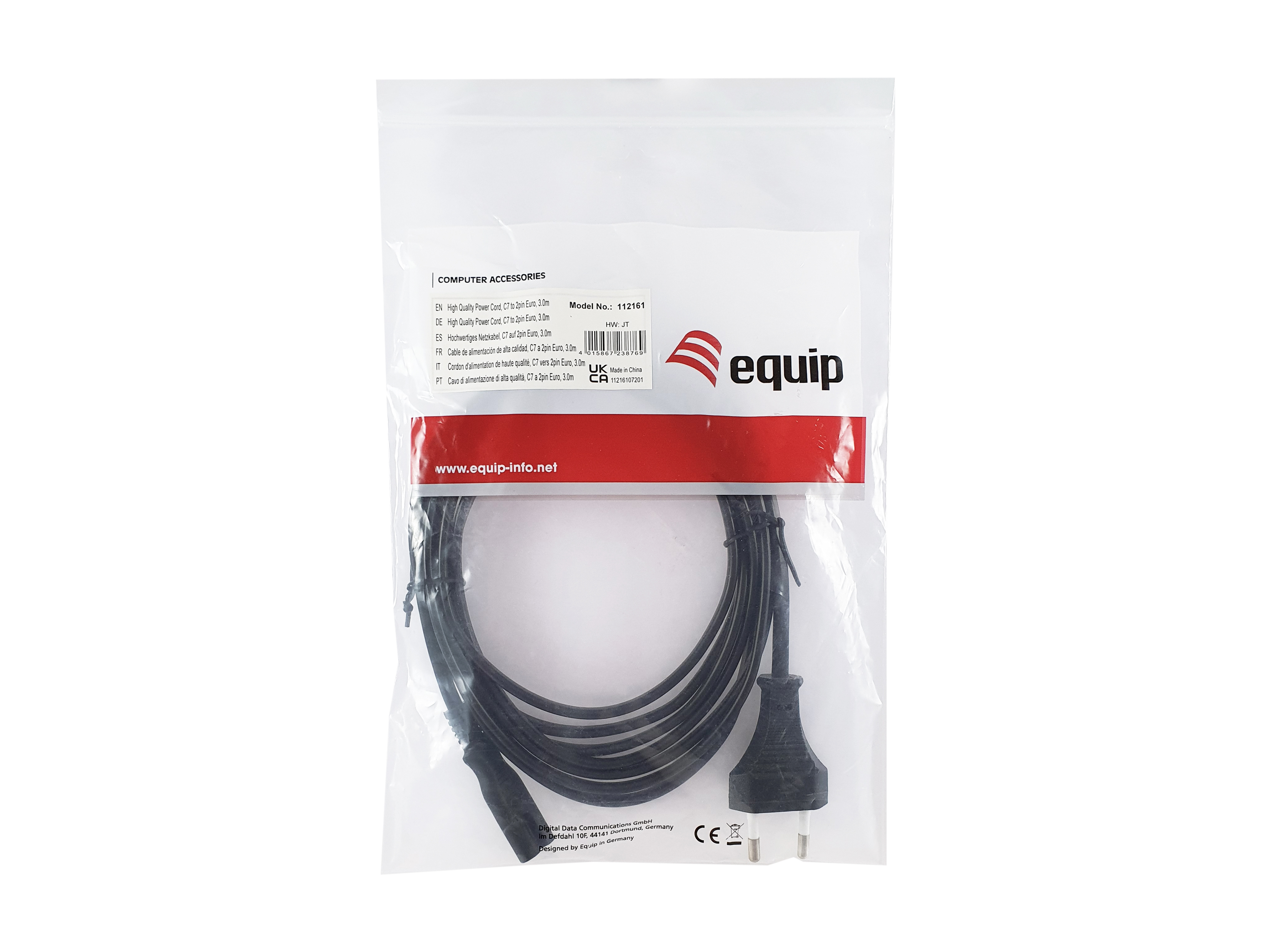 Equip Stromkabel 2pin Euro  ->C7  St/Bu   schwarz  3.00m PVC Polybeutel Stromkabel