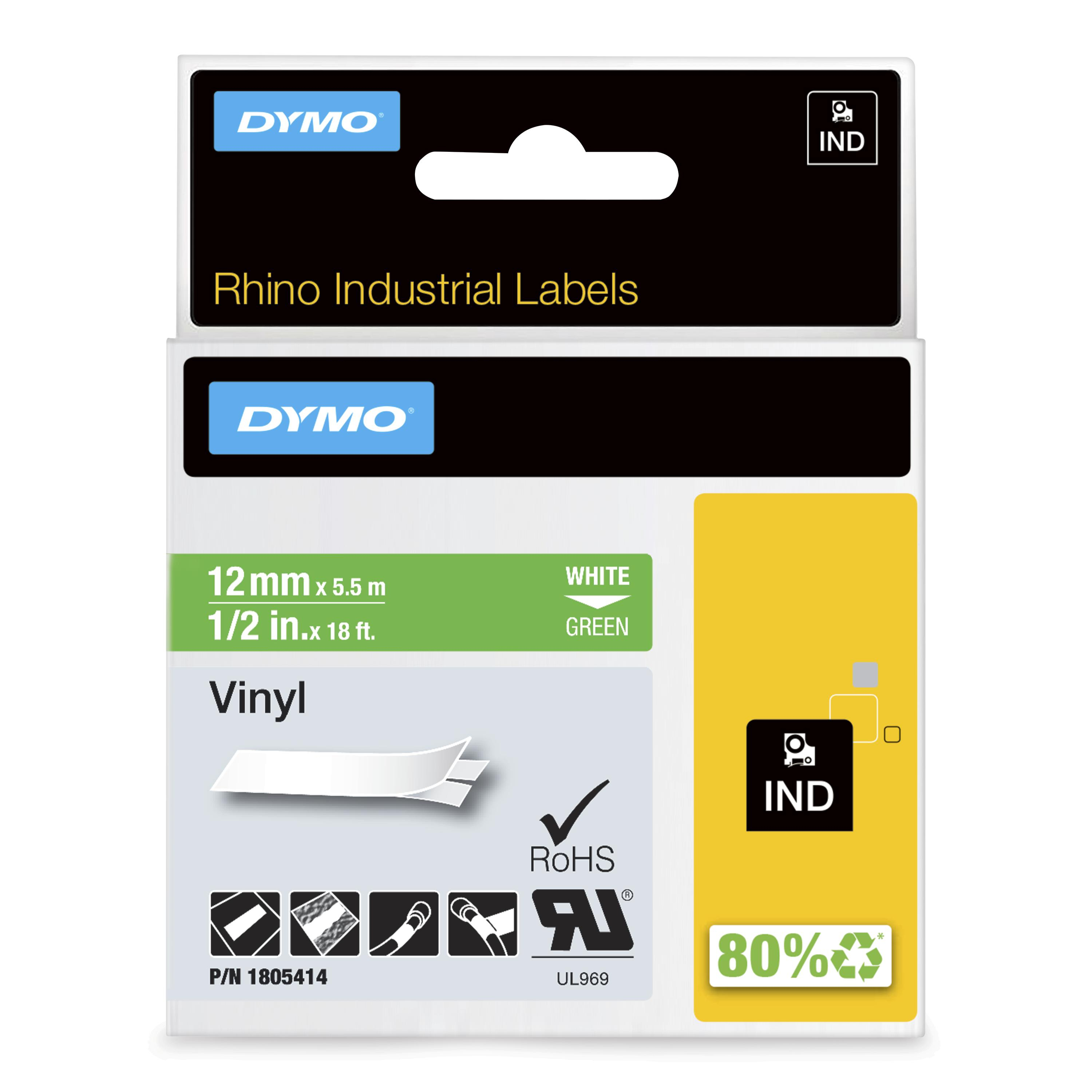 RHINO BAND IND VINYL 12MM X 5.5M WHITE ON GREEN