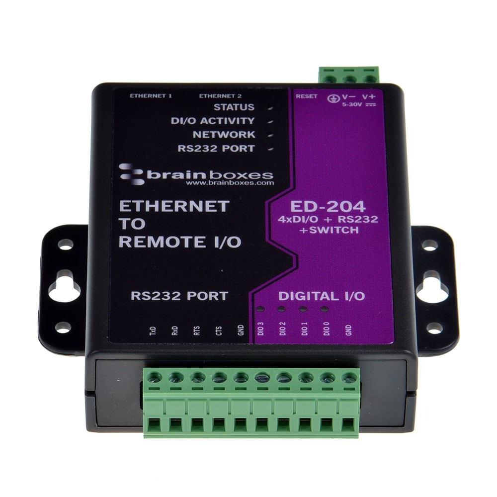 Brainboxes ED-204 Ethernet to 4 Digital IO and RS232 Serial Port with Ethernet Switch – image 3