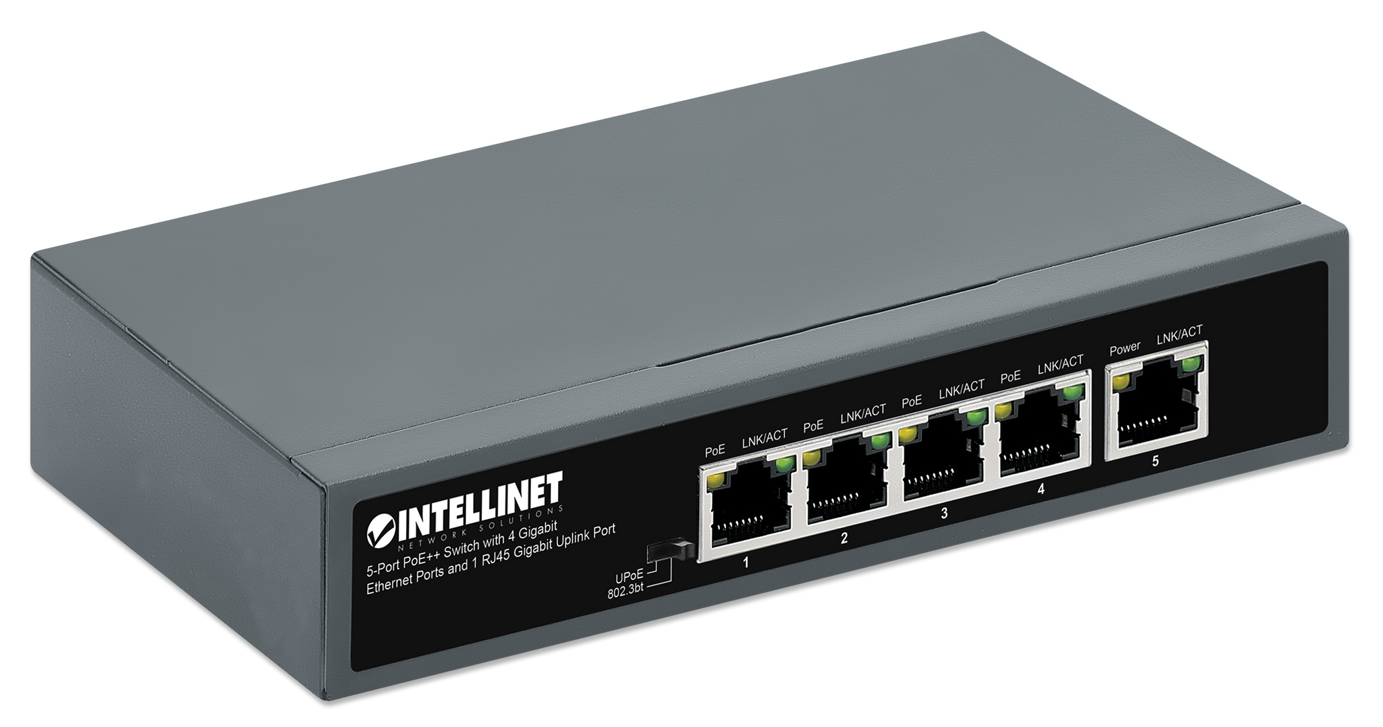 Intellinet 5-Port PoE++ Switch with 4 Gigabit Ethernet Ports and 1 RJ45 Gigabit Uplink Port – image 2