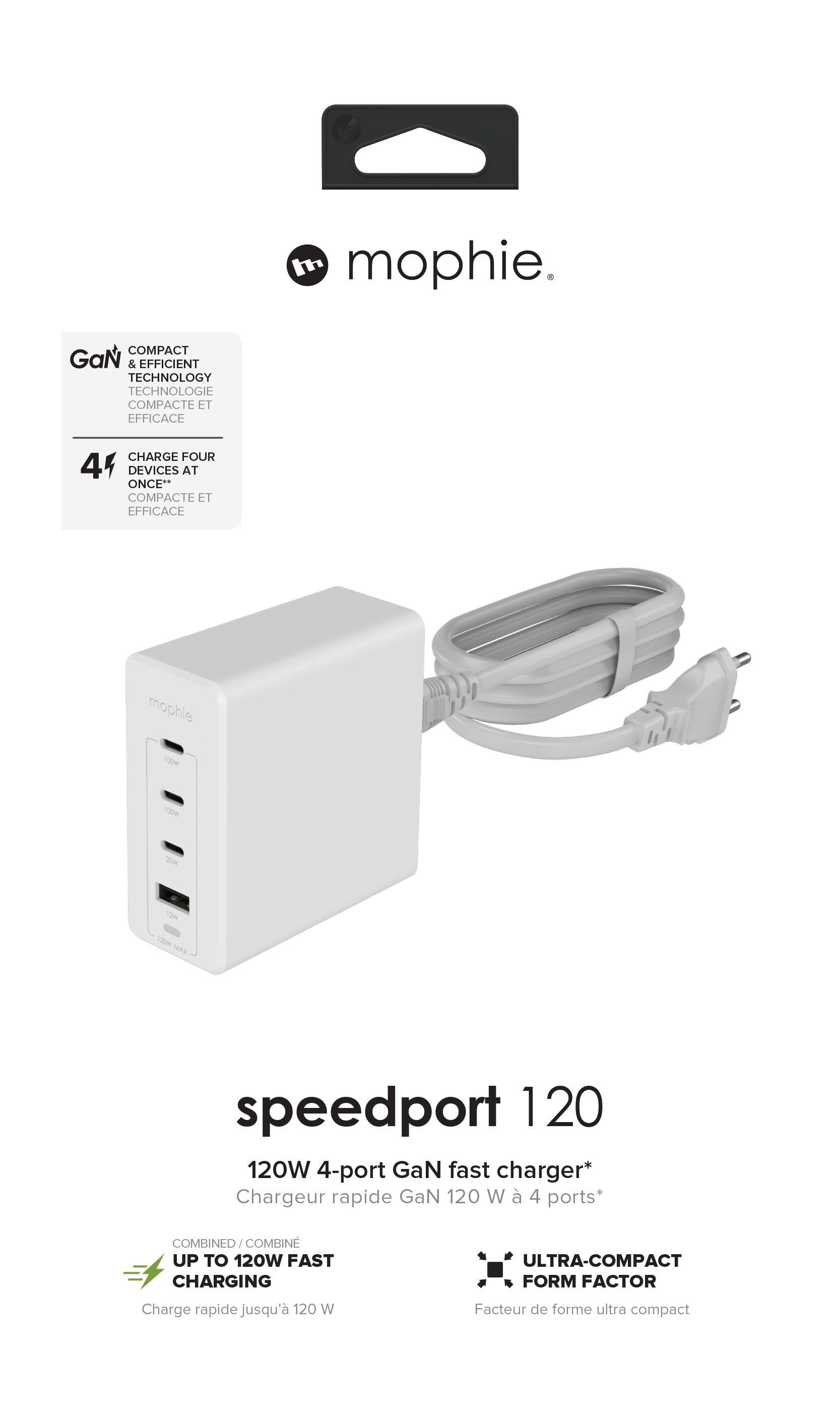 mophie Accessories-Wall Adapter-USB-C-PD-HUB-120W-GAN-White-EU(3xUSBC + 1xUSBA) – image 3