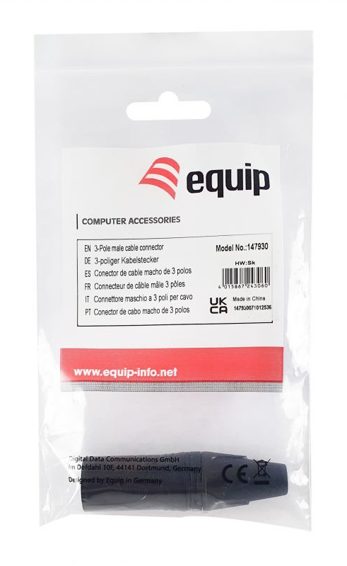 Equip Kabelverbinder 3-Polig Stecker                 schwarz