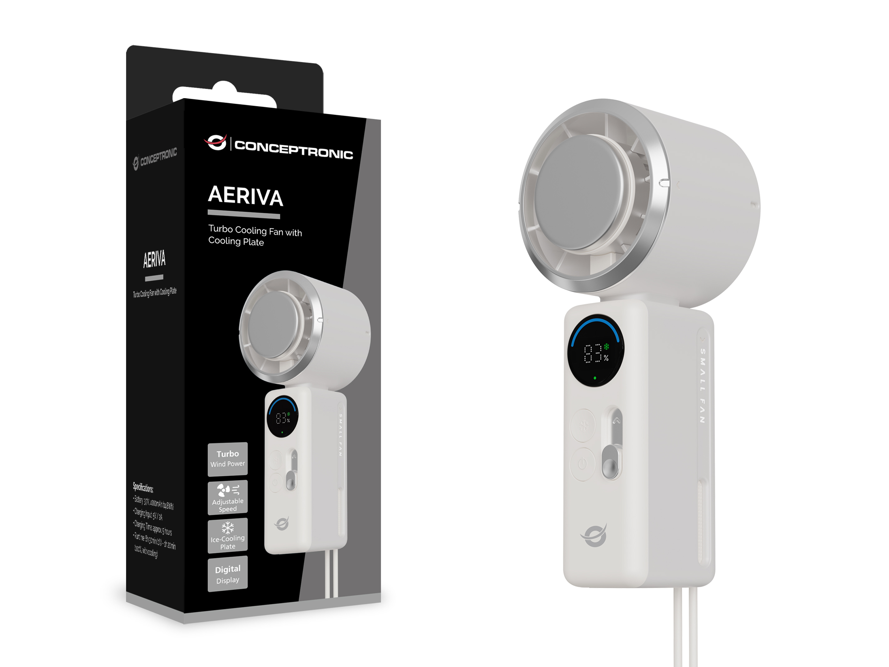 Conceptronic AERIVA03C Handventilator Turbo mit Kühlplatte, Cremefarben