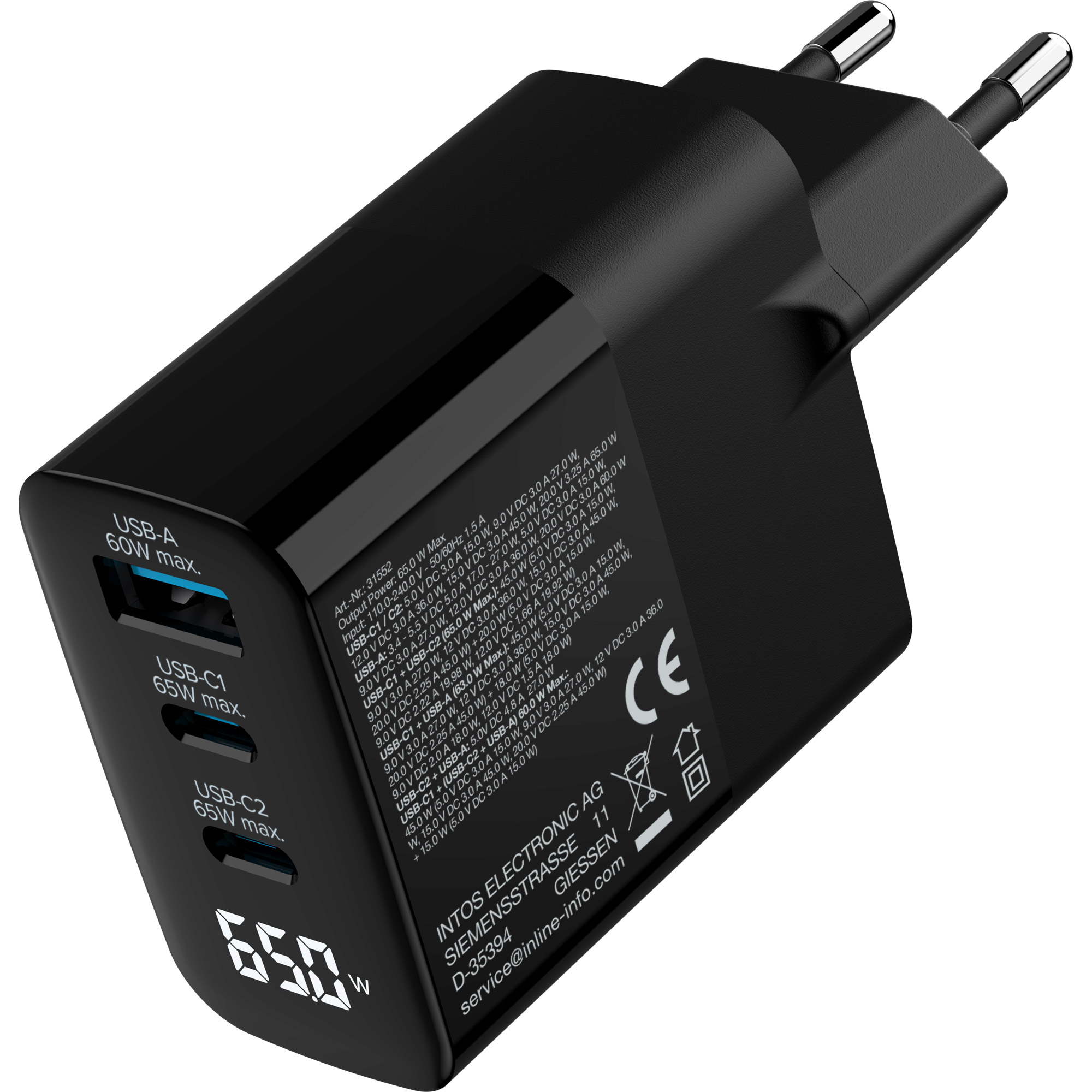 InLine USB PD power supply, GaN charger, 3-port, USB-C + USB-A – image 2