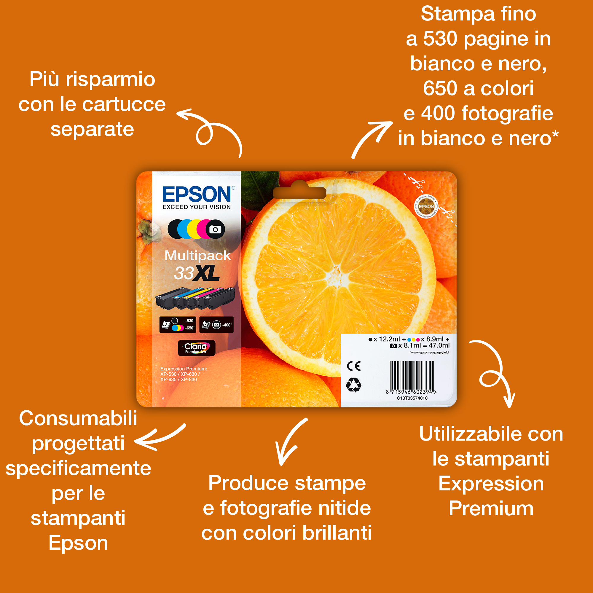 Materiale di consumo: Cartucce di inchiostro, Inchiostri Claria Premium, 33, Arance - Miniatura 2
