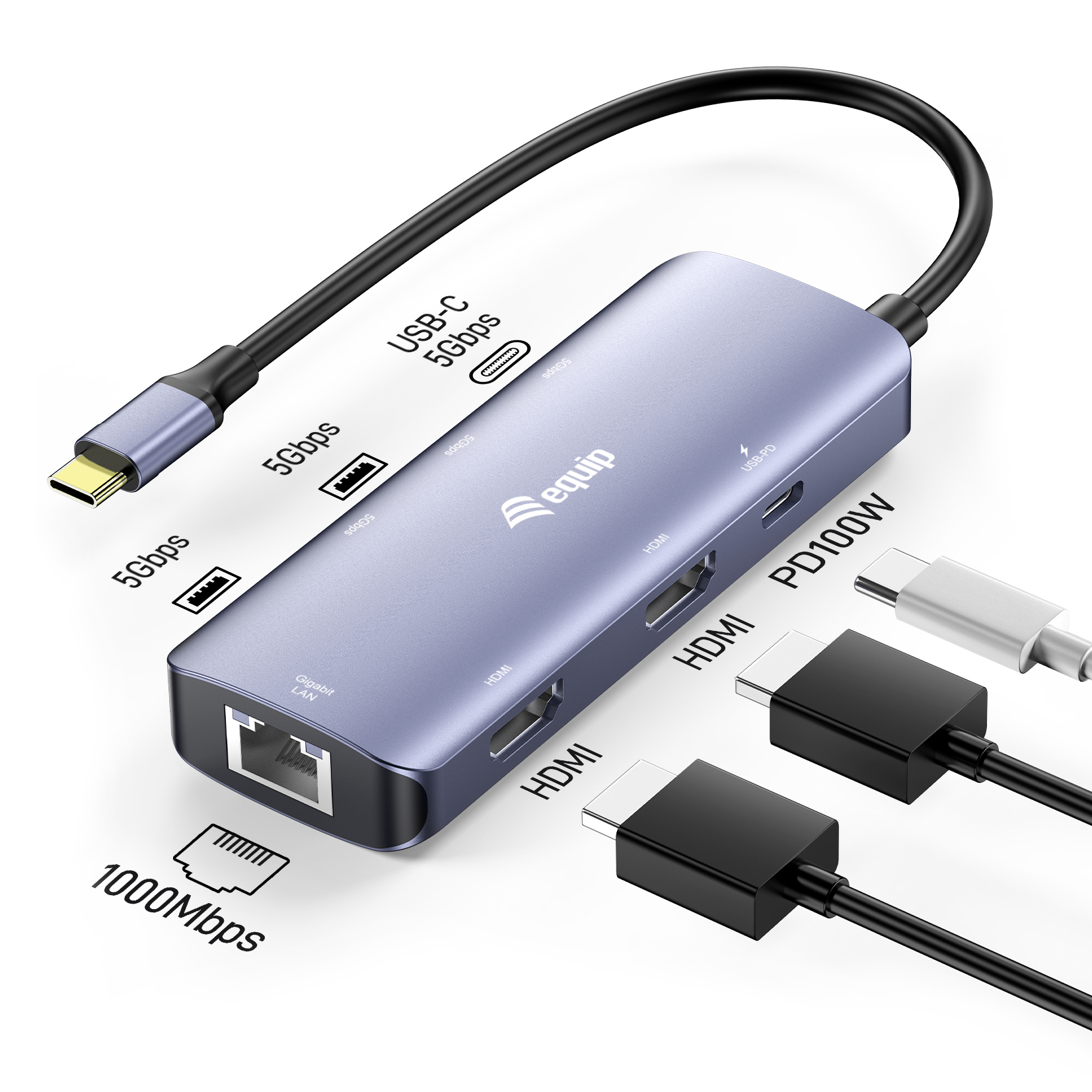 Equip USB-C 7-in-1 MST Multifunctional Adapter, Dual HDMI 4K/30Hz, Gigabit Ethernet – image 2