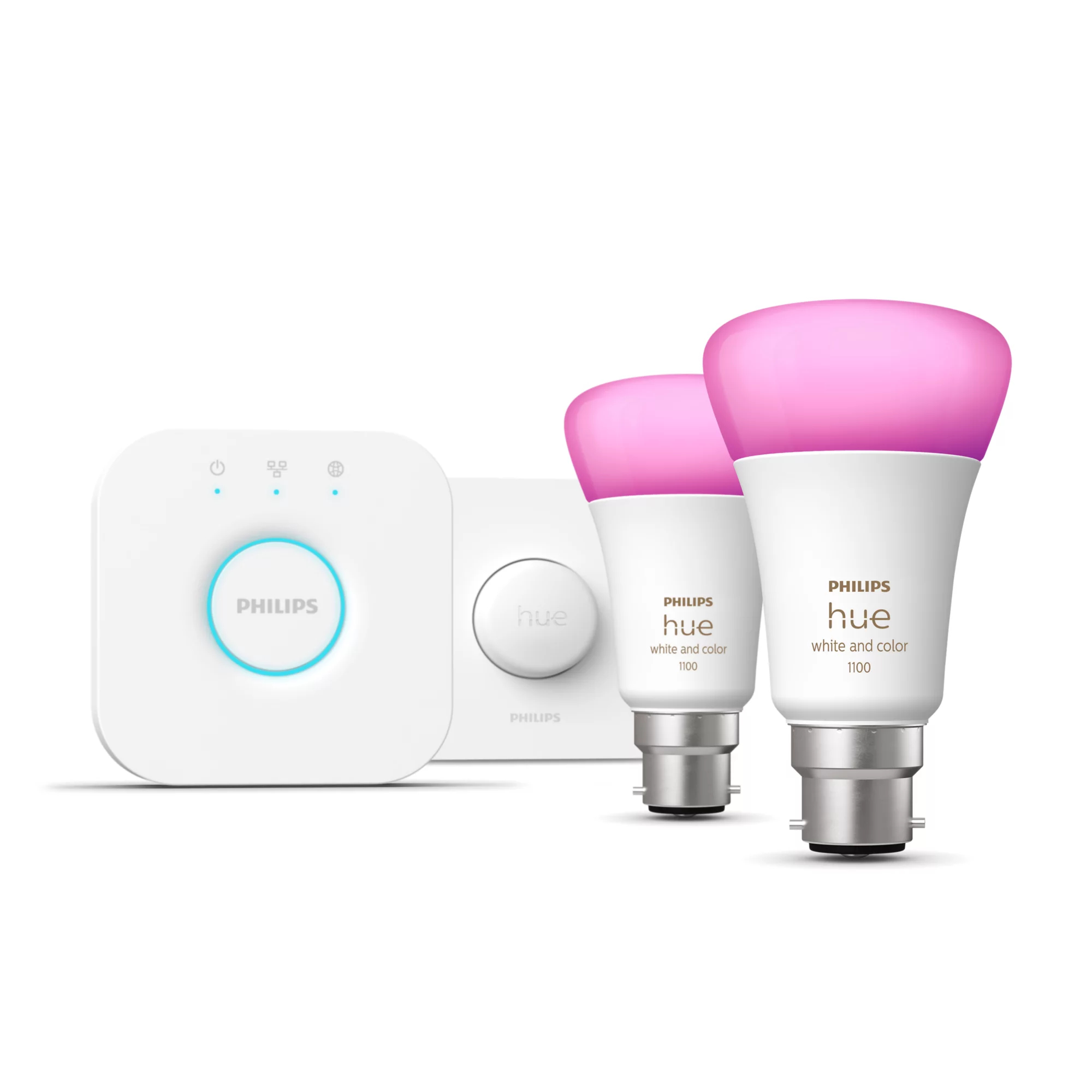 Philips by Signify Philips Hue White and colour ambience Starter kit: 2 B22 smart bulbs (1100) + smart button