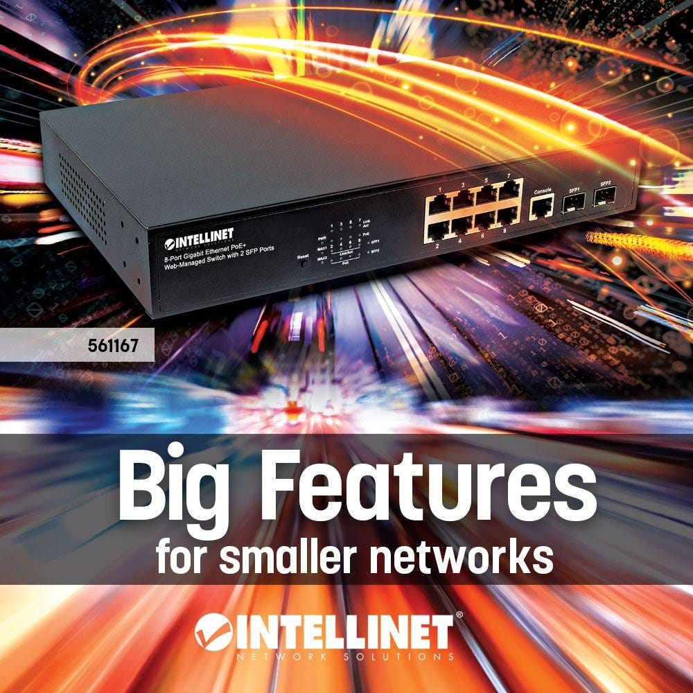 Intellinet 8-Port Gigabit Ethernet PoE+ Web-Managed Switch with 2 SFP Ports, IEEE 802.3at/af Power over Ethernet (PoE+/PoE) Compliant – image 2