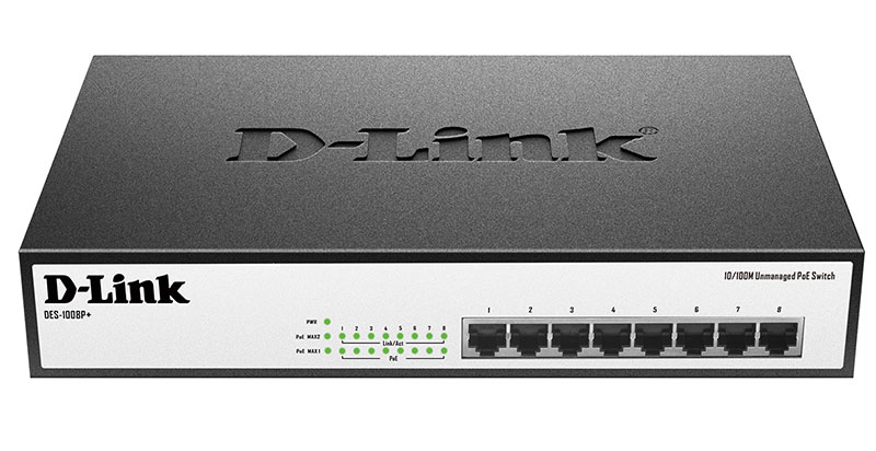 D-Link DES-1008P+ network switch Unmanaged Fast Ethernet (10/100) Power over Ethernet (PoE) Black, White