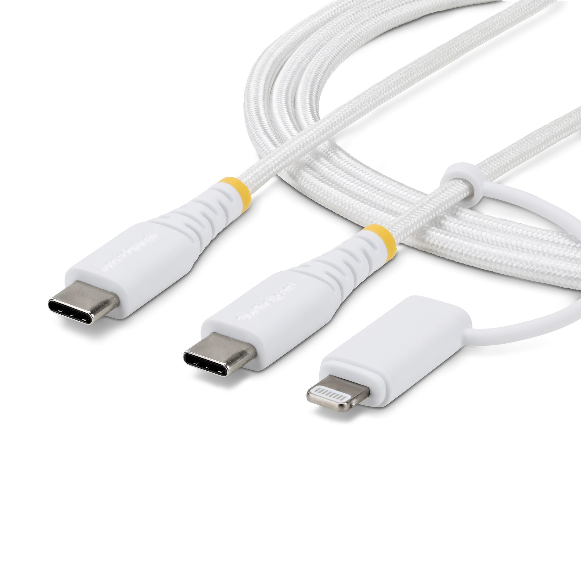 StarTech.com - USB cable - USB-C (M) to USB-C (M) - USB 2.0 - 3 A - 2 m - 2-in-1, USB Power Delivery (60W), up to 480 Mbps, passive, rugged, braided cable - white
