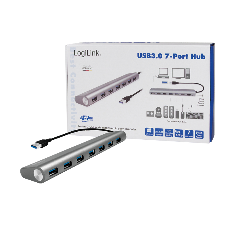 LogiLink UA0308 interface hub USB 3.2 Gen 1 (3.1 Gen 1) Type-A 5000 Mbit/s Grey – image 3