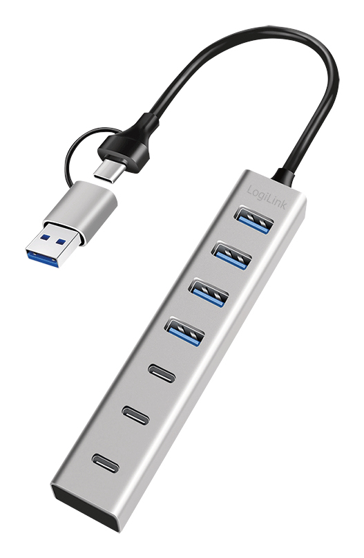 LogiLink USB 3.0 hub, 4x USB-A, 5 Gbit/s, 2-in-1 connection cable, silver – image 3