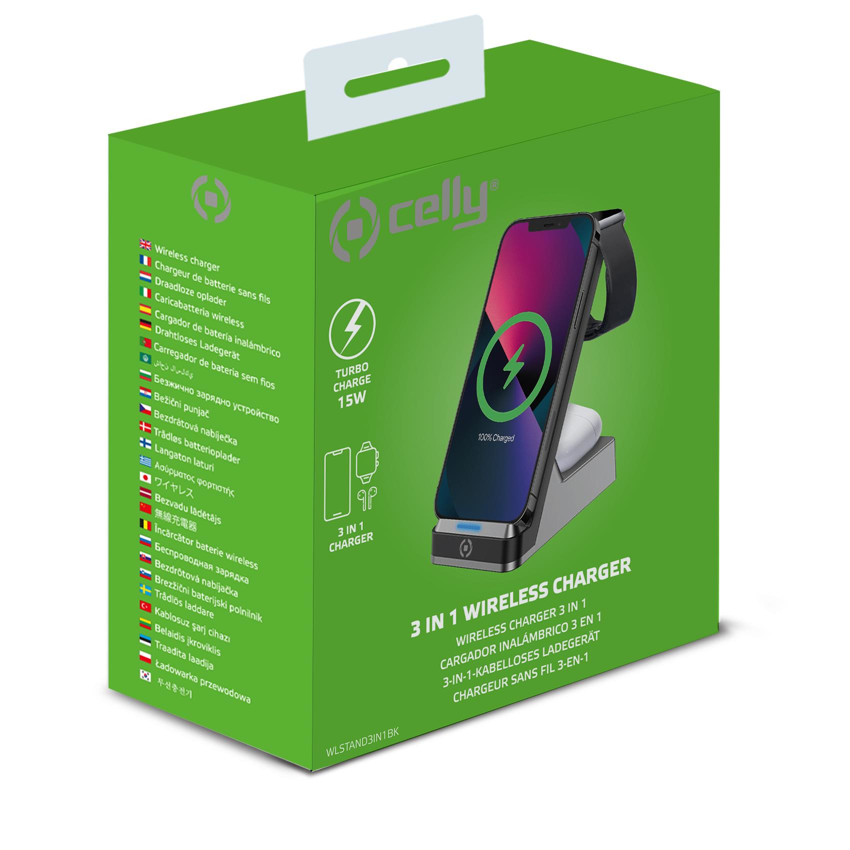 Celly WLSTAND3IN1BK mobile device charger Digital camera, Gaming controls, Headphones, Mobile phone, Power bank, Smartphone, Smartwatch, Tablet, Watch, Wearable – image 6