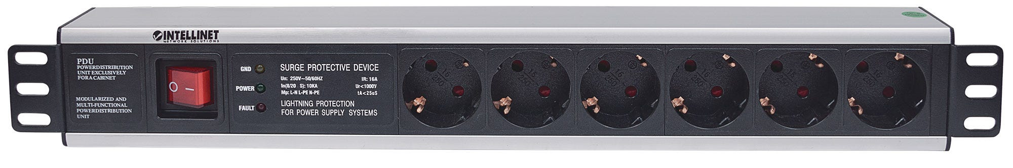 Intellinet 19" 1.5U Rackmount 6-Output Power Distribution Unit (PDU) EU CEE 7/3 Outlets, With On/Off Switch and Surge Protection, Built-in 3 m (10 ft.) Power Co – image 3
