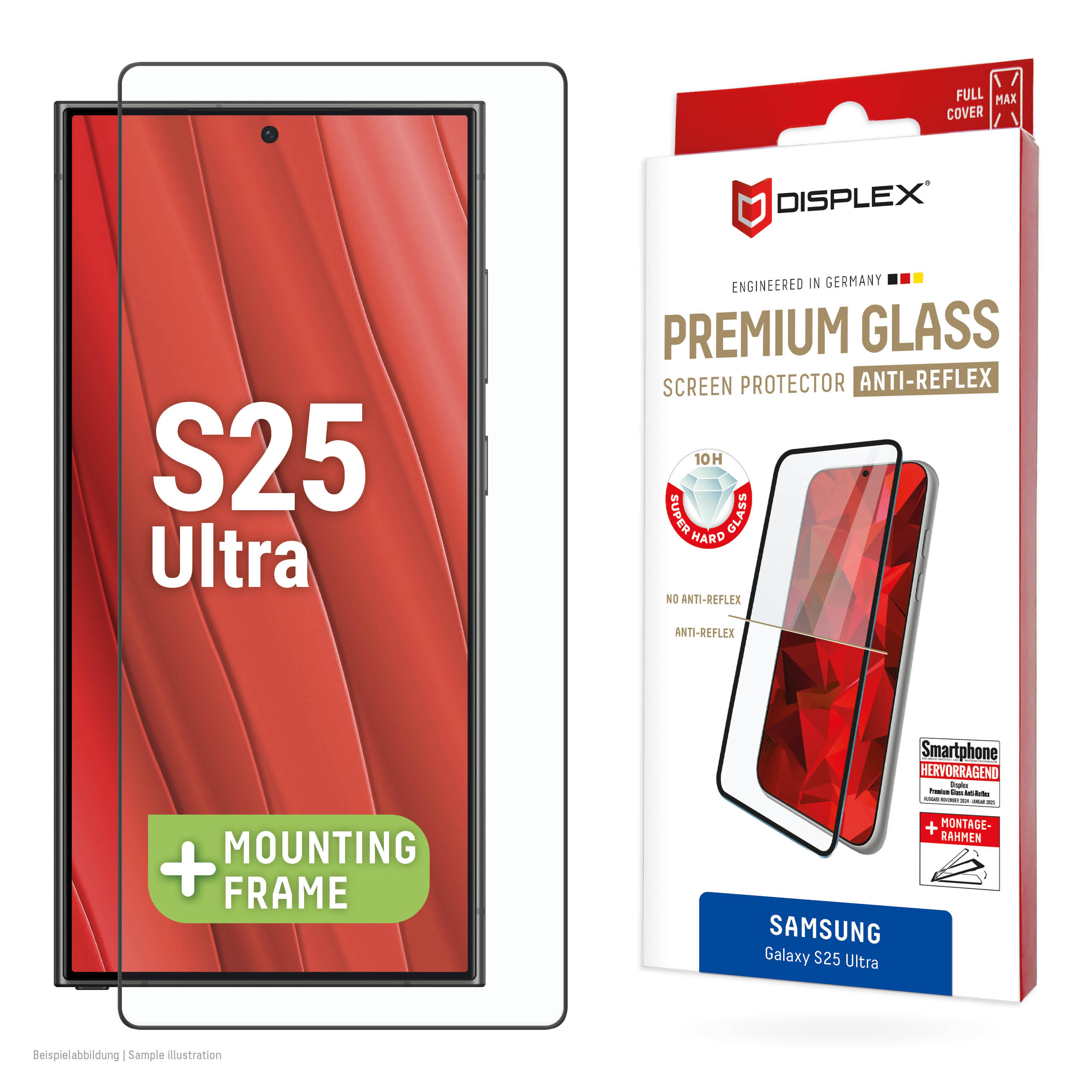 Displex Premium Screen Protector (Full Cover, 10H) for Samsung Galaxy S25 Ultra, Eco Mounting Frame, Full Cover