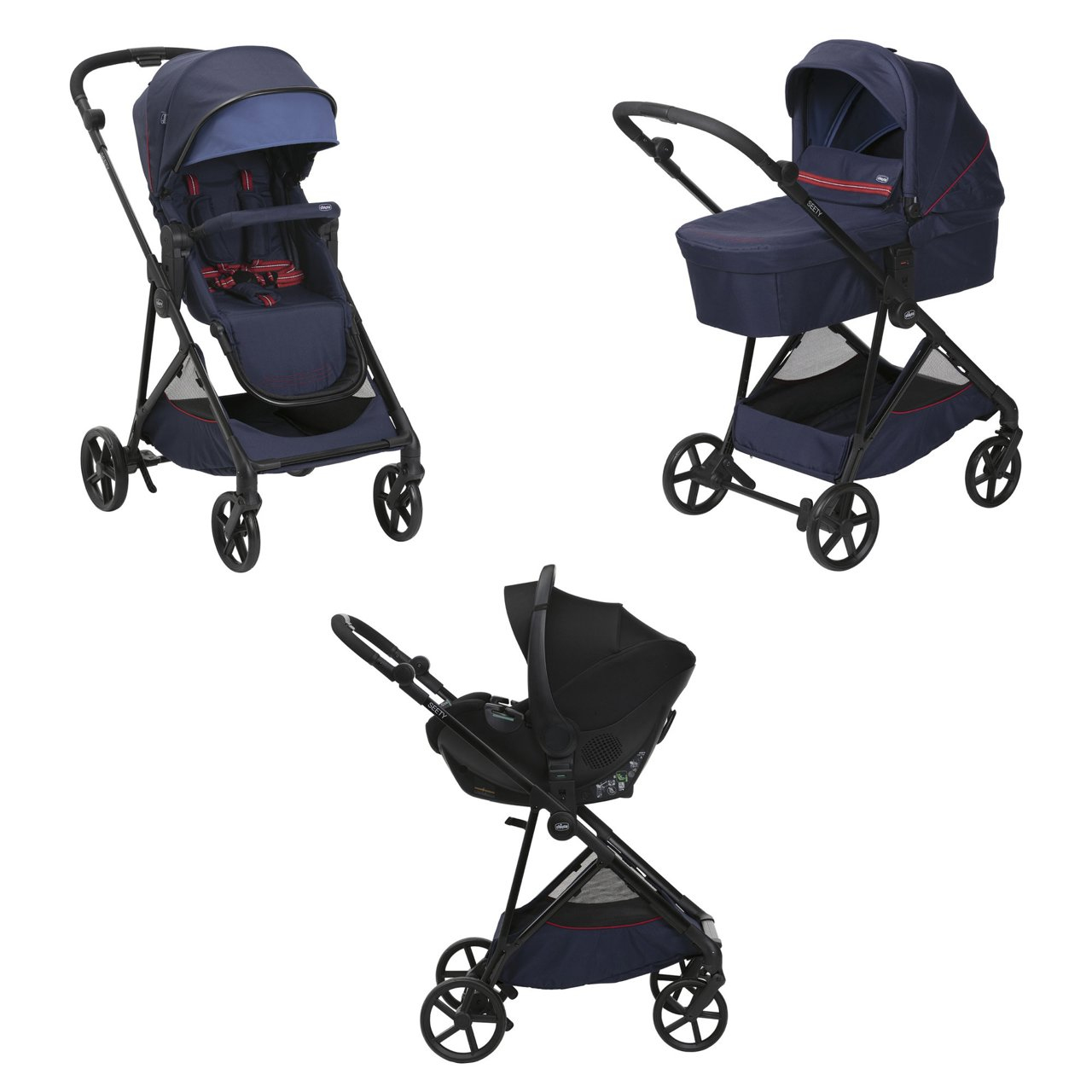 Chicco Seety Geleneksel Bebek Arabası, Mavi, 1 Koltuk, Katlanabilir, SPF 50