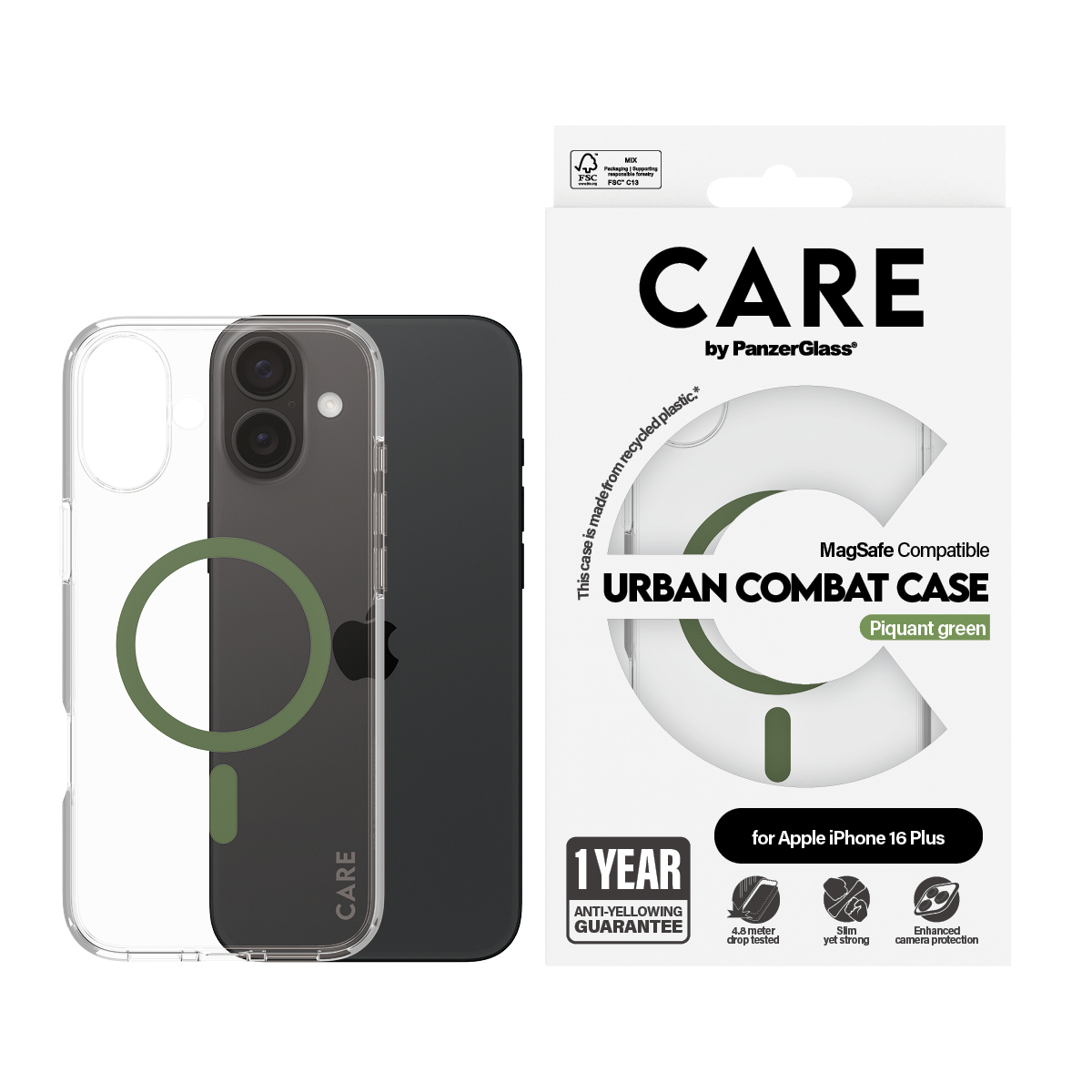 PanzerGlass CARE™ by PanzerGlass® Urban Combat Case Transparent w. Green MagSafe iPhone 16 Plus – image 2