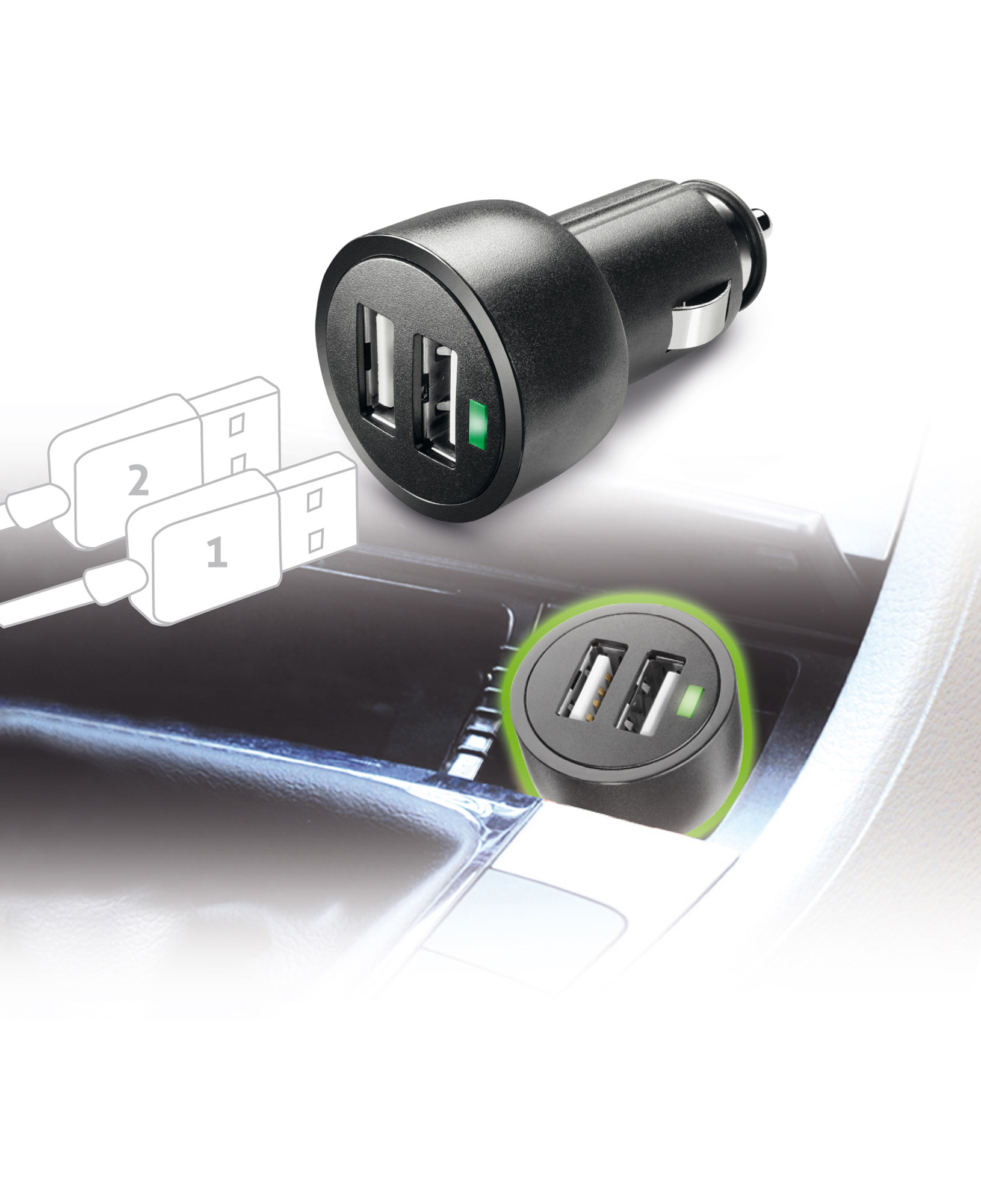 Cellularline USB Car Charger Dual Ultra - Fast Charge - iPhone, Samsung, Huawei and other Smartphones and Tablets