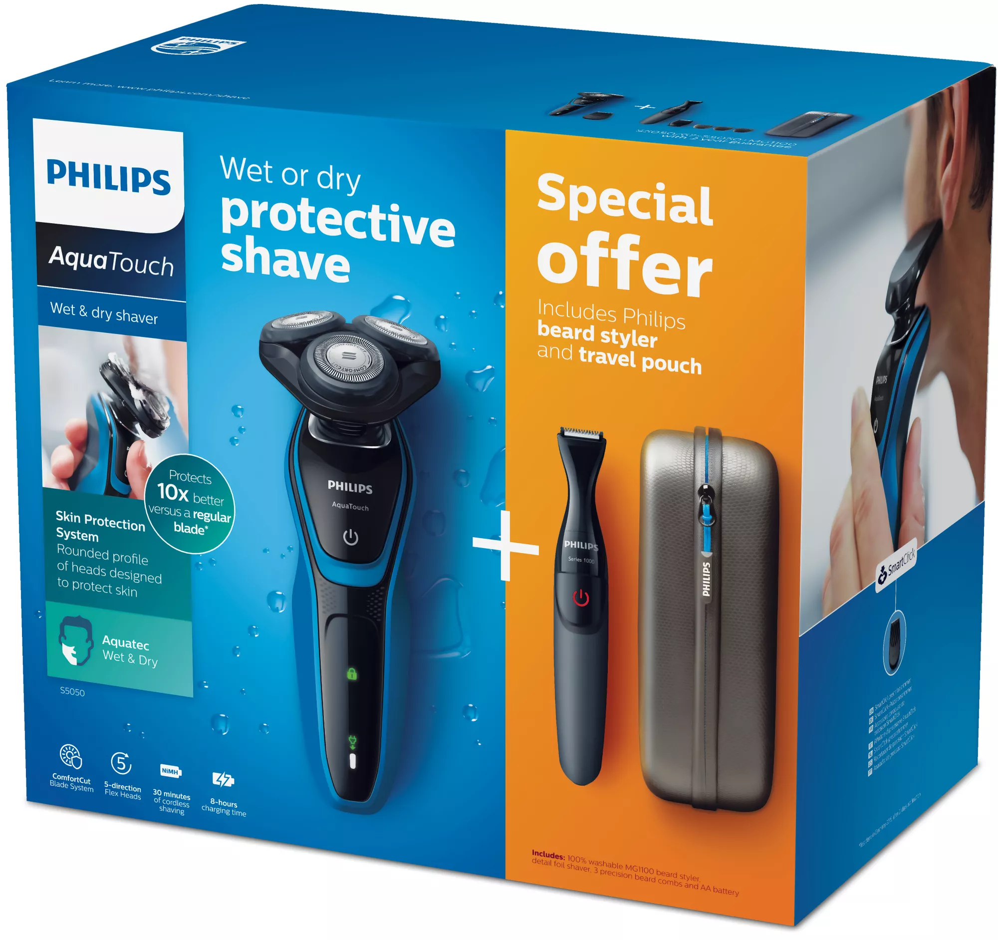 Philips SHAVER Series 5000 S5050/67 men's shaver Rotation shaver Trimmer Black, Blue – image 2