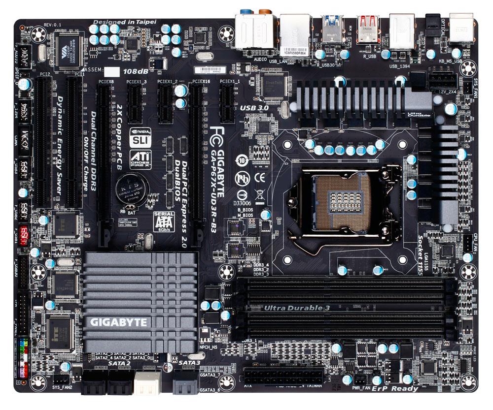 GIGABYTE GA-P67X-UD3R-B3 motherboard Intel® P67 LGA 1155 (Socket H2) ATX – image 1