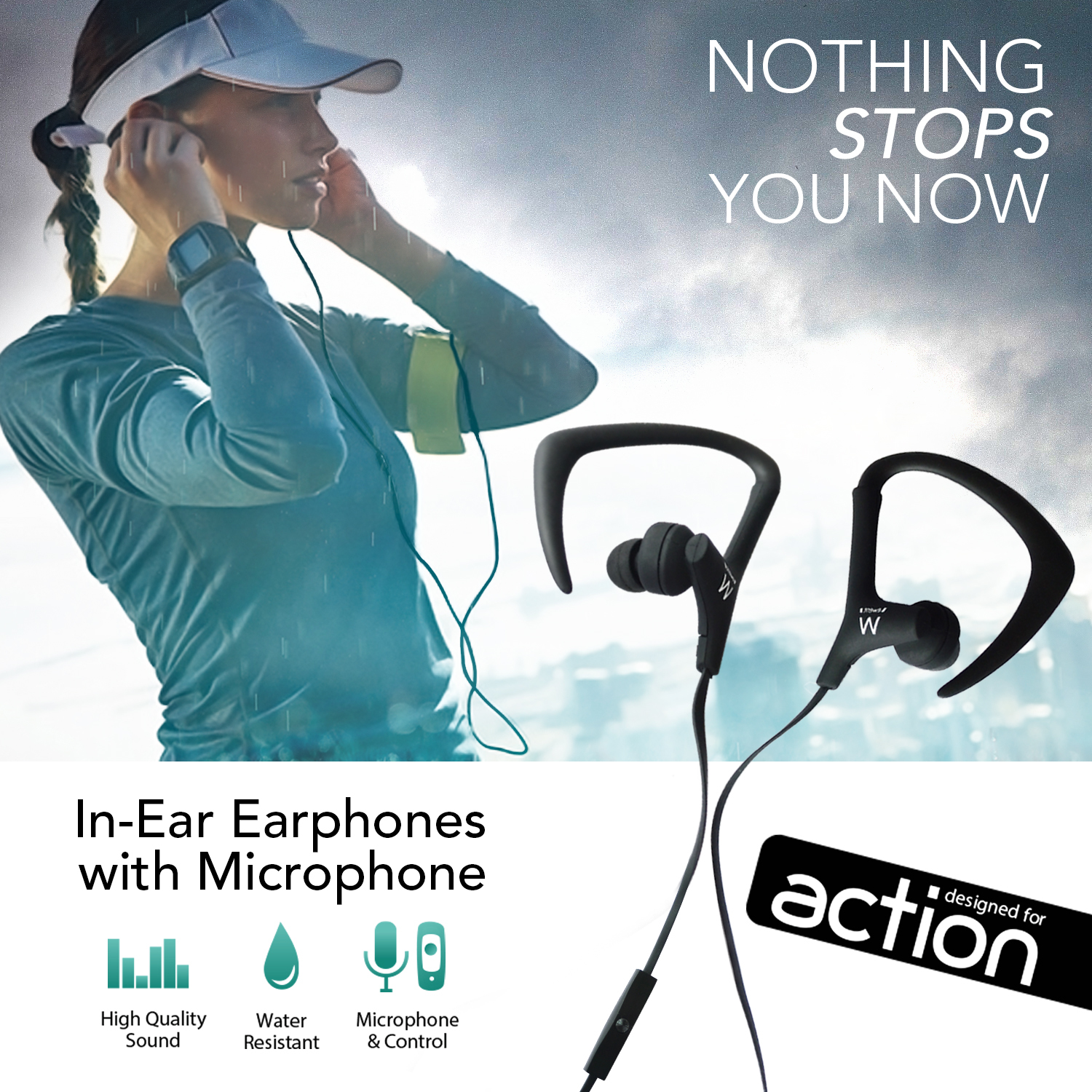 Ewent EW3559 headphones/headset Wired Ear-hook, In-ear Calls/Music Black, White – image 2