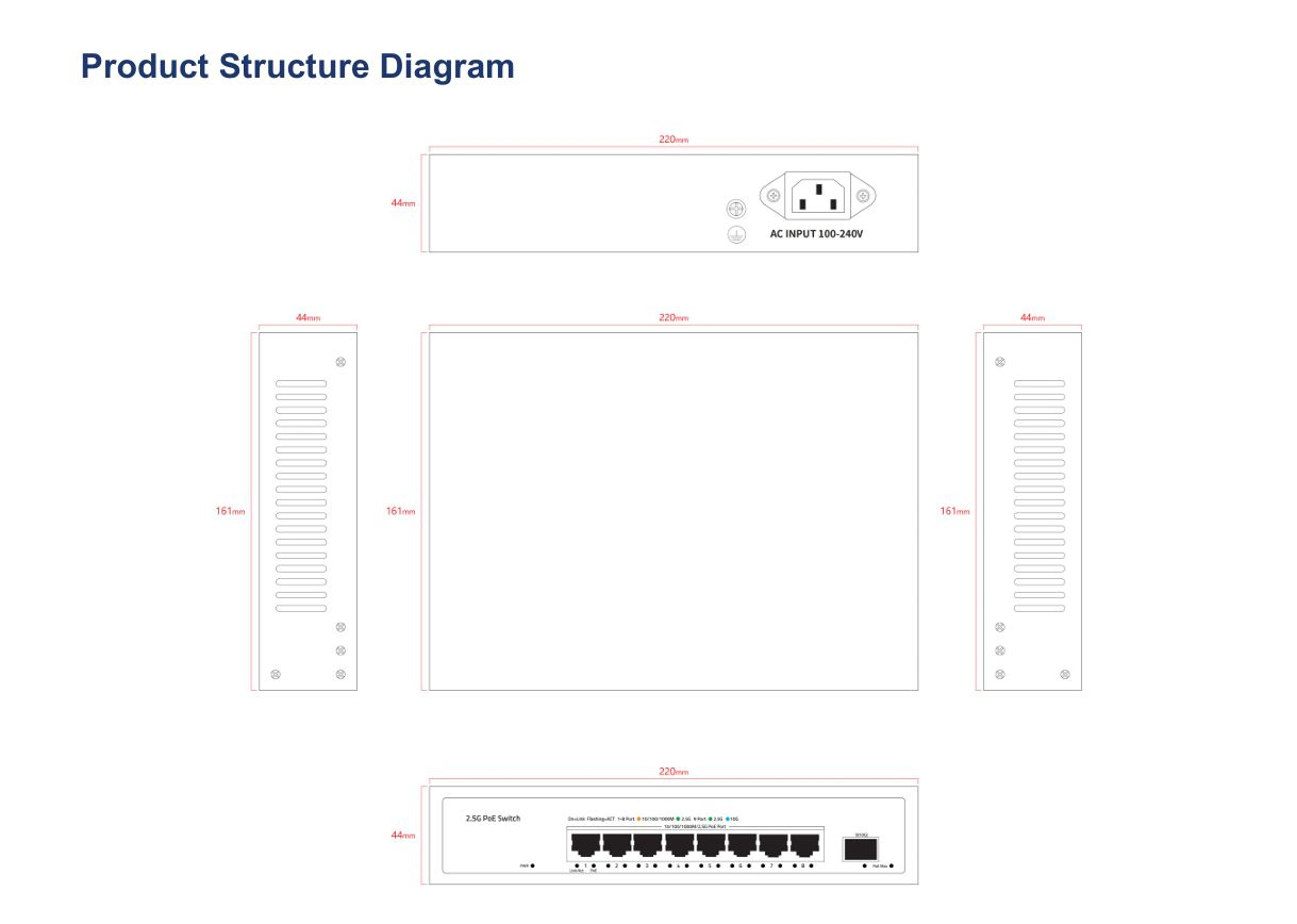 Ernitec 8-Port 2.5 Gigabit Unmanaged Intelligent PoE Switch, 8 PoE 2.5 Gigabit RJ45 ports, 1 x 10G SFP+ port - PoE 135W – image 2