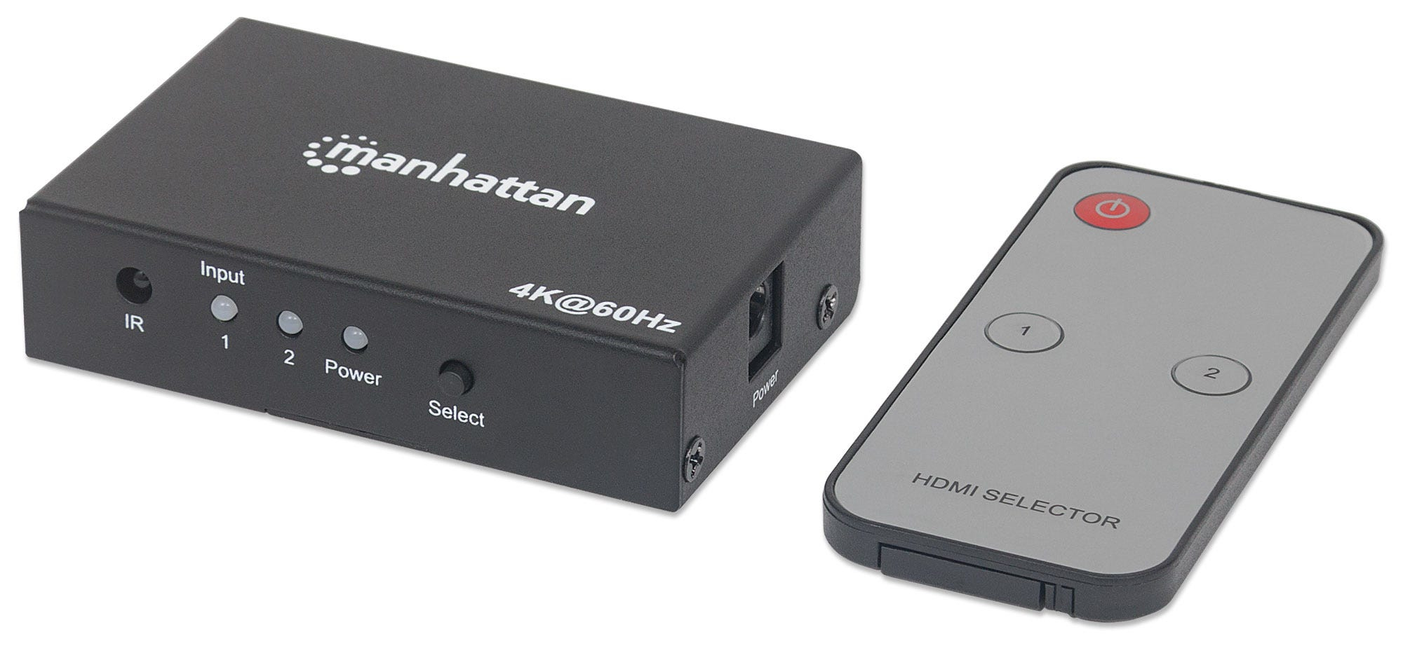 Manhattan HDMI Switch 2-Port, 4K@60Hz, Connects x2 HDMI sources to x1 display, Remote Control and Automatic and Manual Switching (via button), AC Powered (cable – image 7