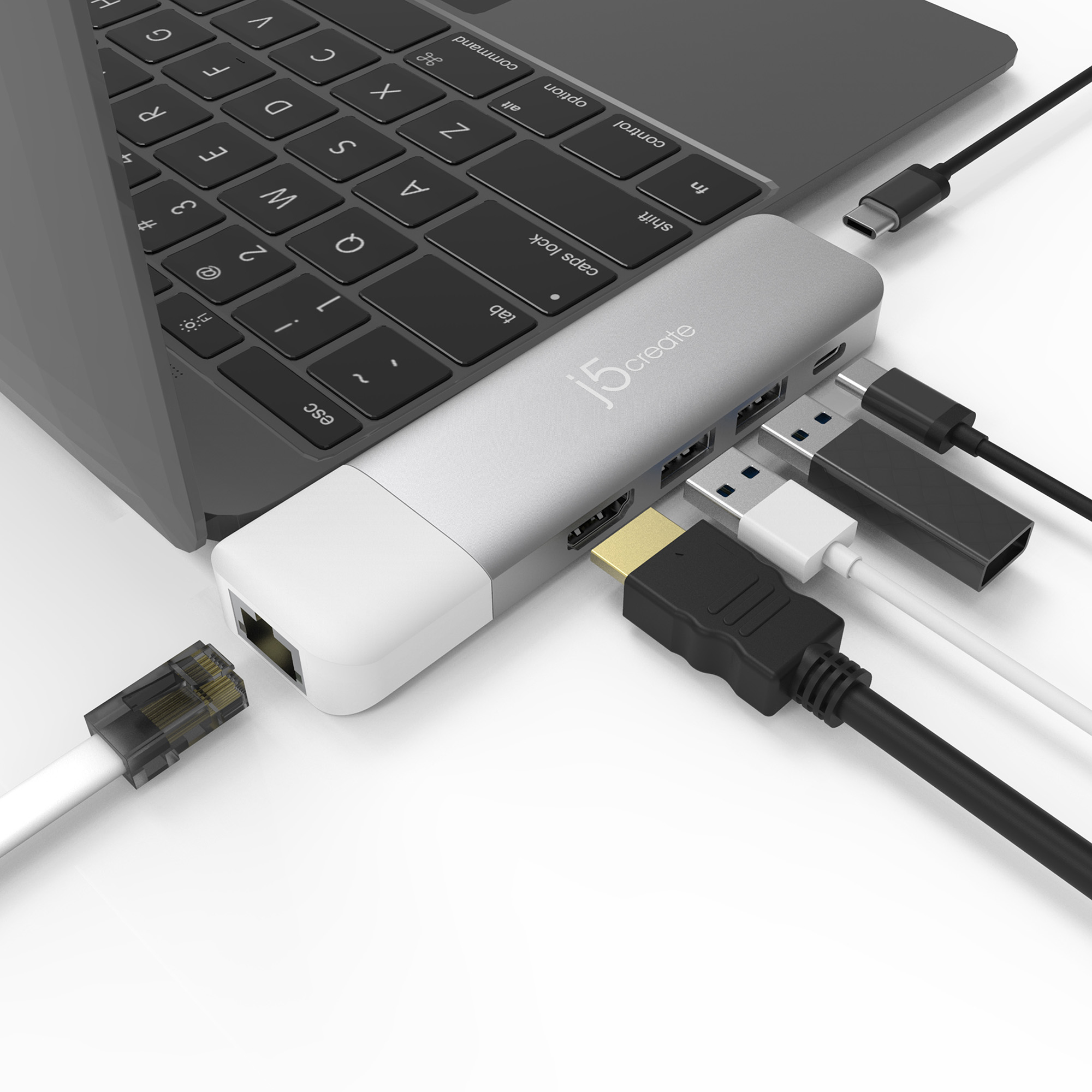 j5create JCD389 Ultradrive Kit USB-C™ Multi-Display Modular Dock, includes 2x HDMI ports and 4x USB ports, Silver and White – image 8