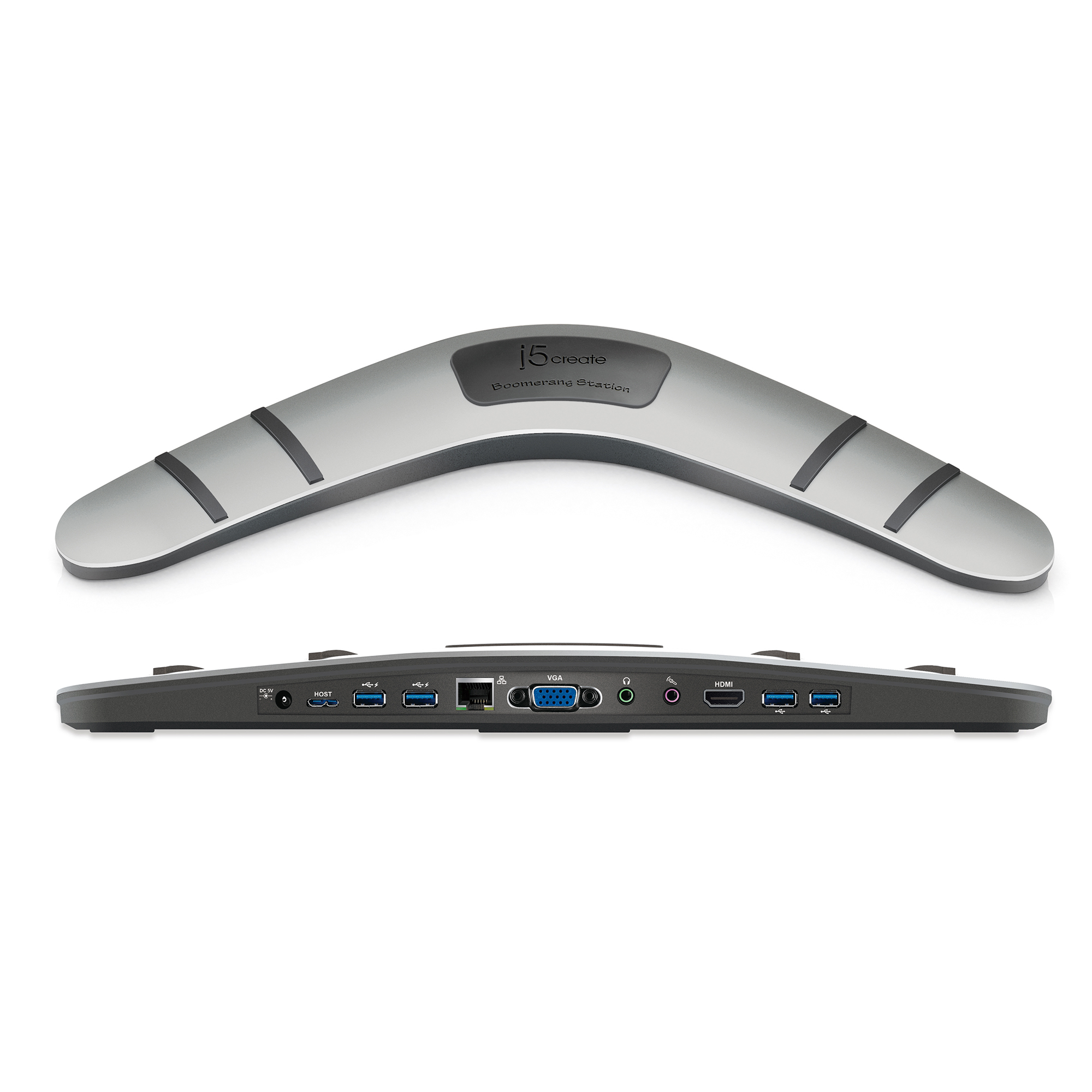 j5create JUD481 USB™ 3.0 Boomerang Station - EU/UK, includes 1x HDMI port and 5x USB ports, Black and Grey – image 3