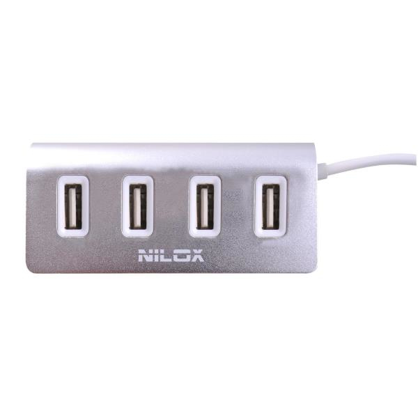 Nilox 10NXHU4402006 interface hub USB 2.0 480 Mbit/s Grey, Silver