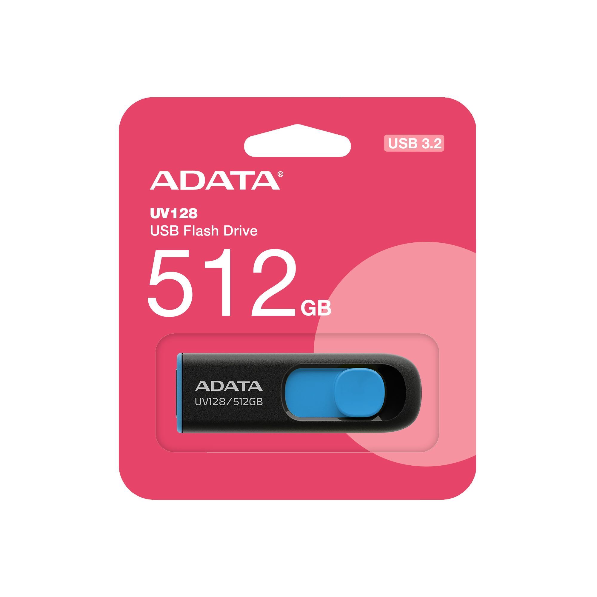 Memoria USB ADATA UV128 - 512GB - USB 3.0 - Negro con Azul - AUV128-512G-RBE
