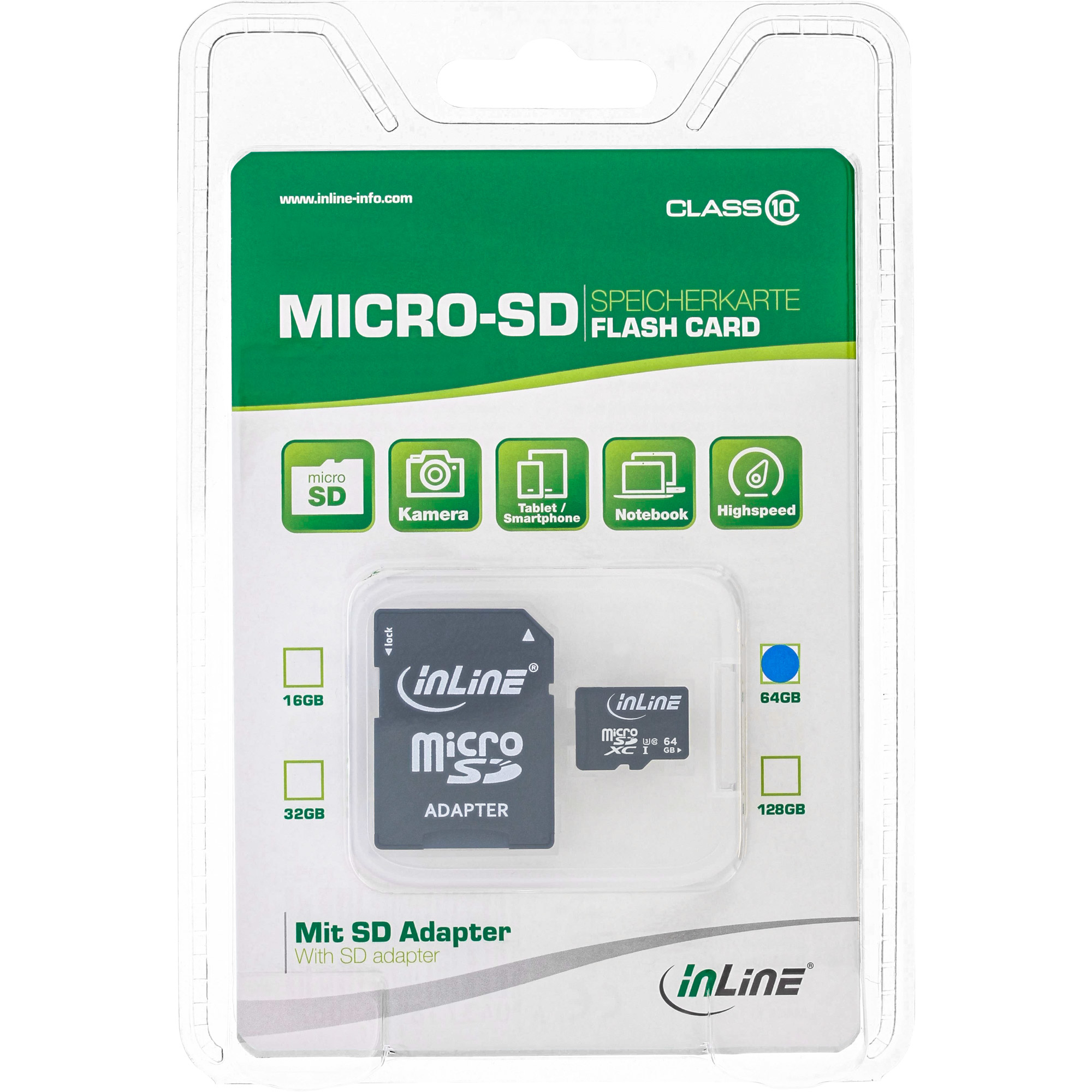 InLine MicroSDXC flash card with SD adapter, Class 10/U3 – image 3