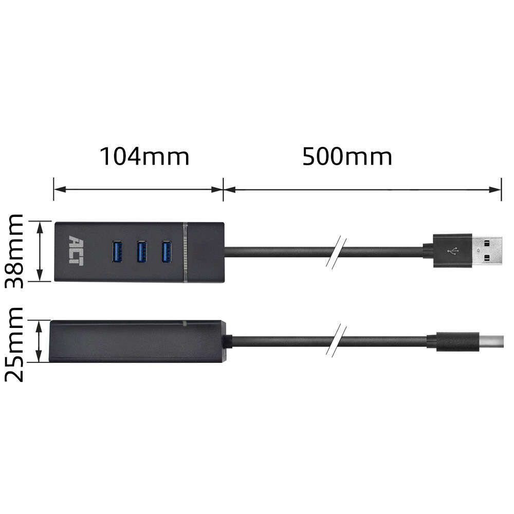 ACT USB hub 3.0 3 port USB-A, Gigabit ethernet – image 5