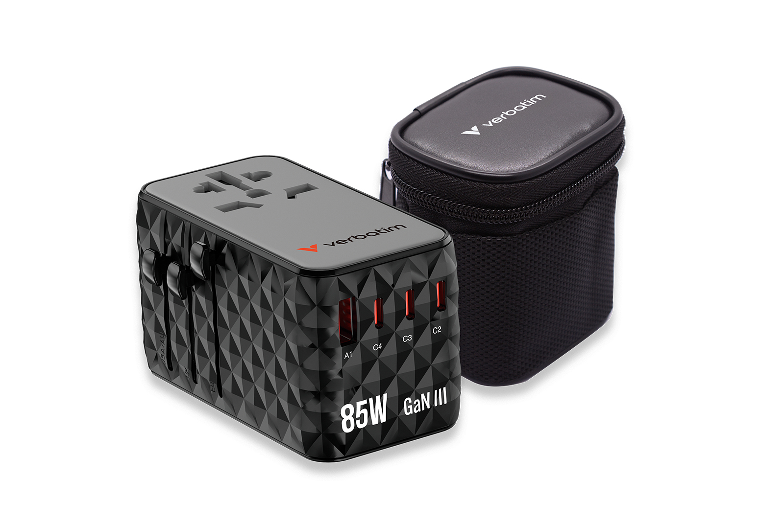 Resim Verbatim Charge 'n' Travel Diamond 85W CNT-02 AC Şarj Cihazı, 1x USB 2.0, 3x USB Type-C, Siyah