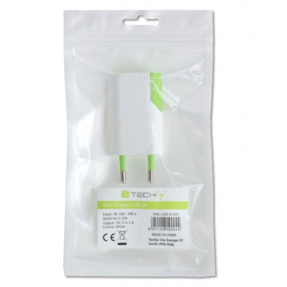 Techly Compact Charger USB 1A European Plug White/Green – image 2