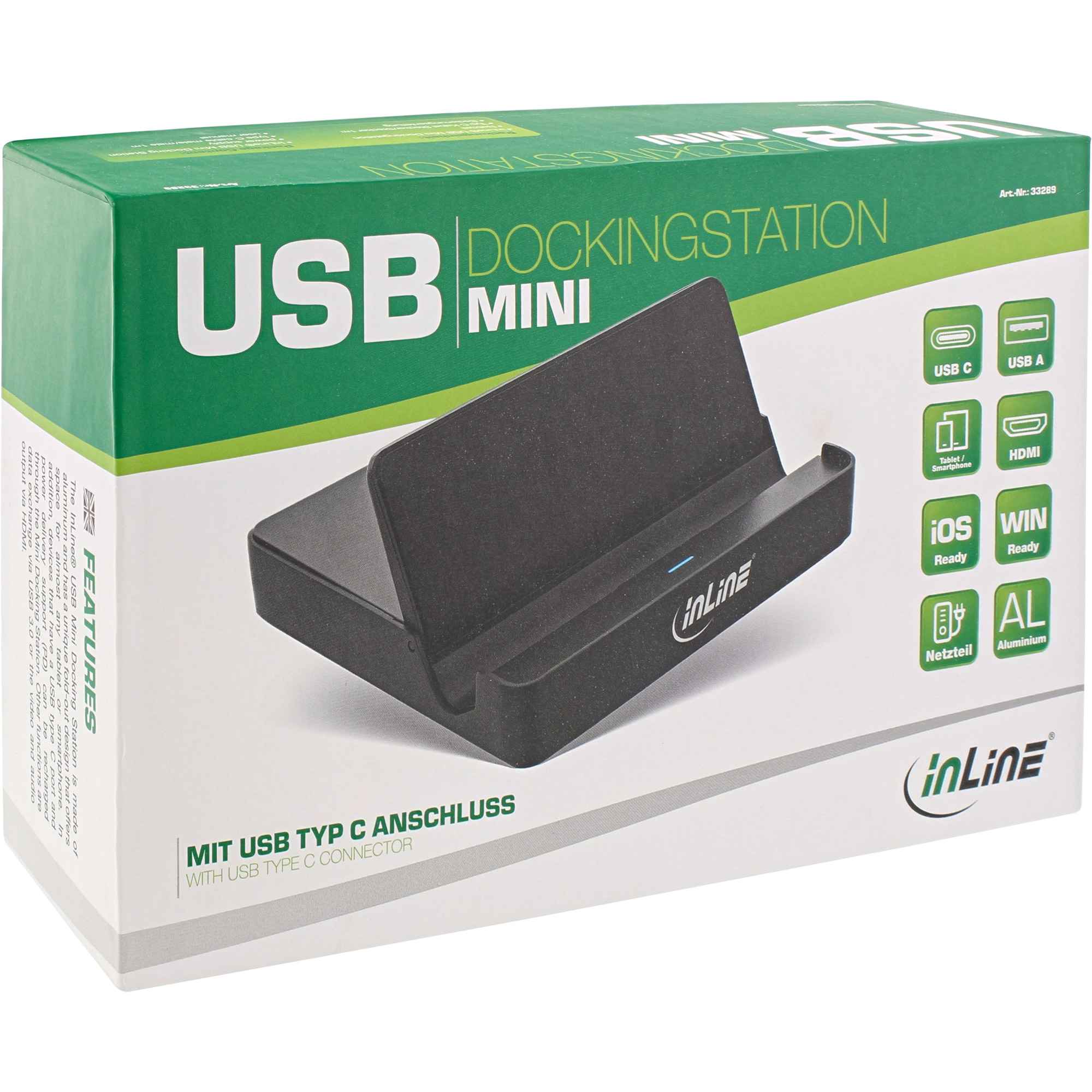 InLine USB Mini Docking Station with USB Type C PD, tablet stand, USB 3.0, HDMI – image 8