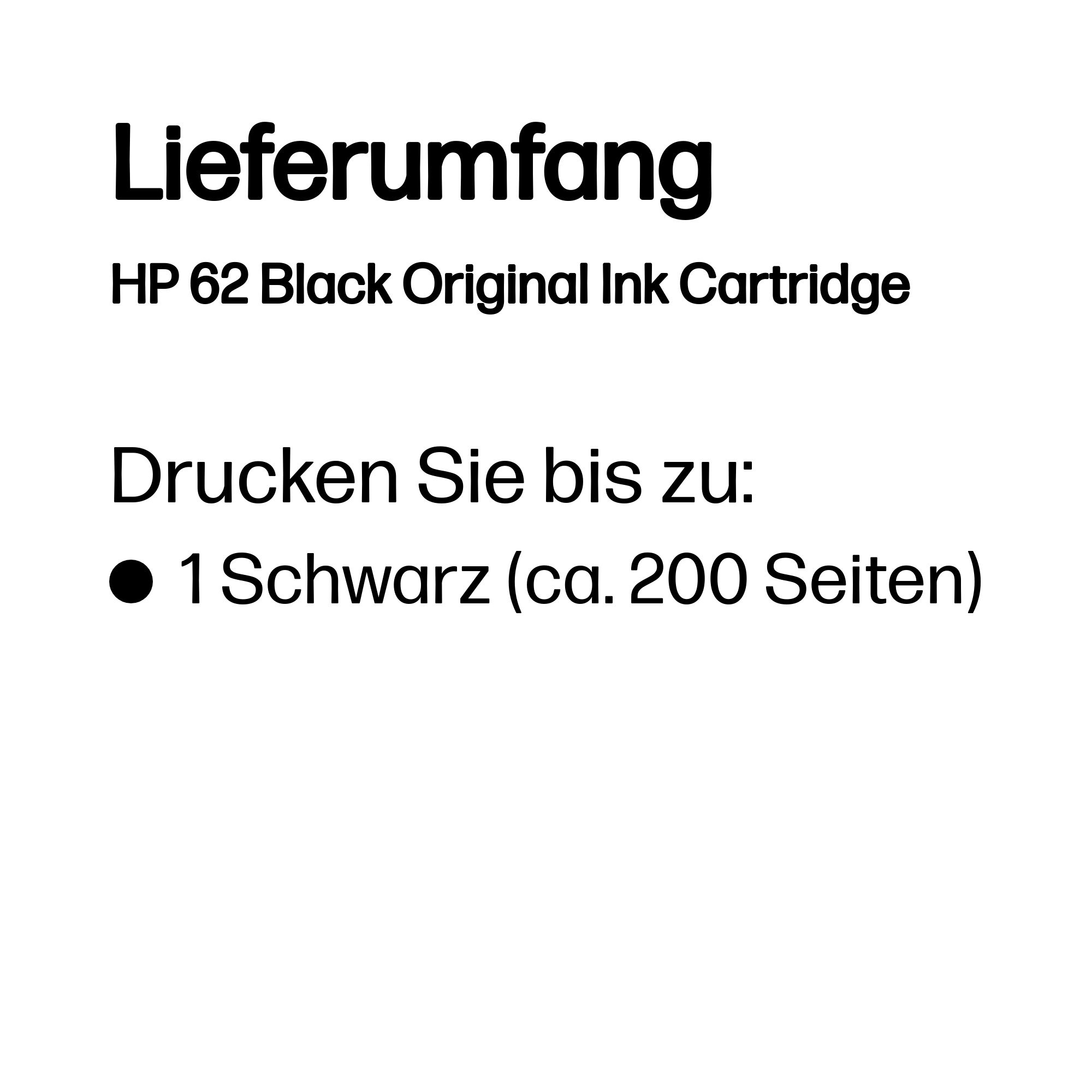 HP 62       Schwarz             Tintenpatrone Patronen HP