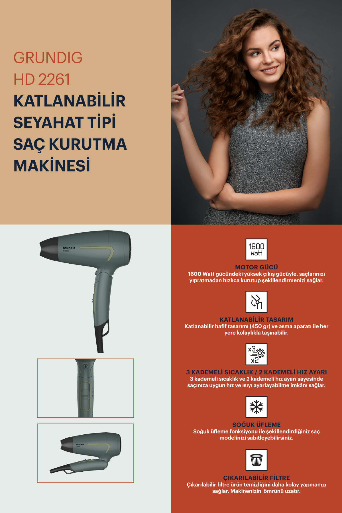 Grundig HD 2261 1600W Katlanır Saç Kurutma Makinesi – image 7