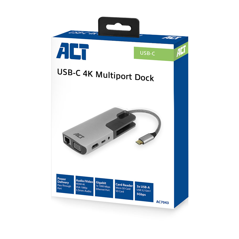ACT AC7043 USB-C to HDMI or VGA multiport adapter with ethernet, USB hub, card reader, audio, PD pass through – image 5
