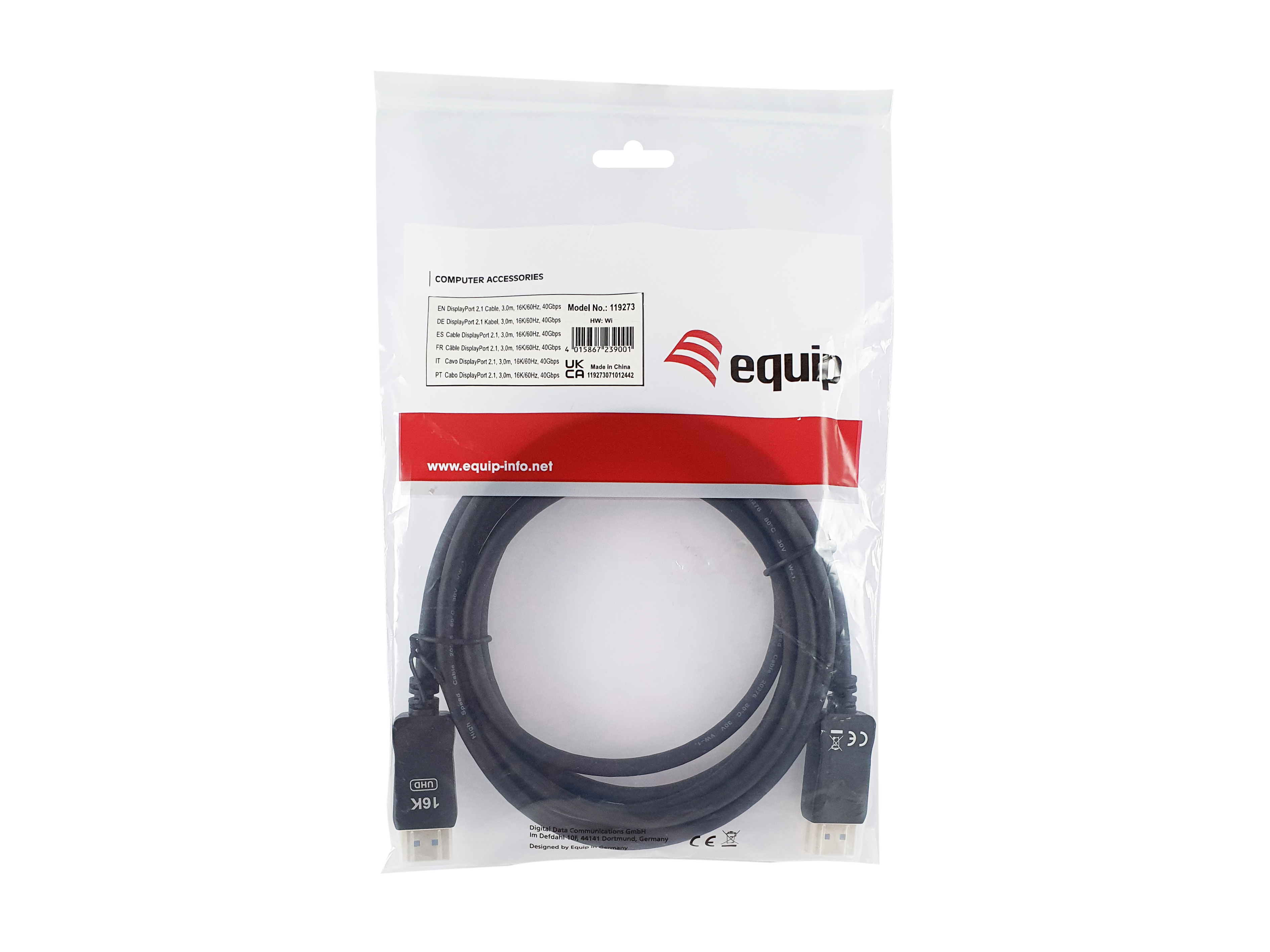 DisplayPort 2.1 Cable, 3.0m, 16K/60Hz, 40Gbps