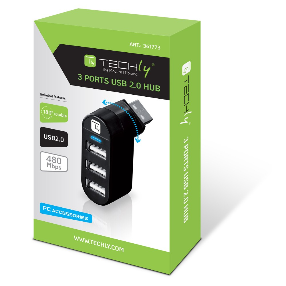 Techly IUSB2-HUB3-ROTB interface hub USB 2.0 480 Mbit/s Black – image 2