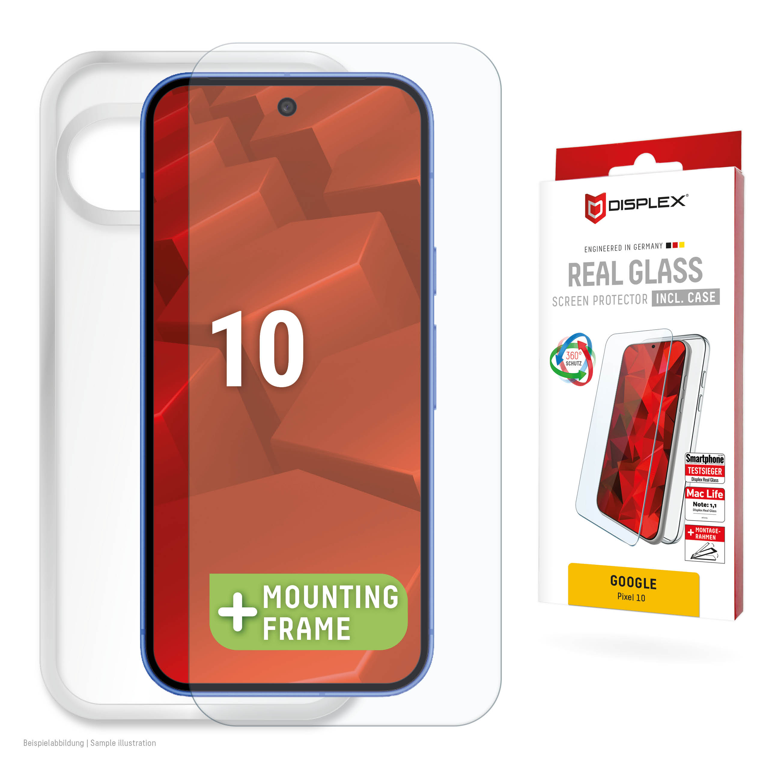 Displex Screen Protector + Case for Google Pixel 10, Eco Mounting Frame, scratch resistant