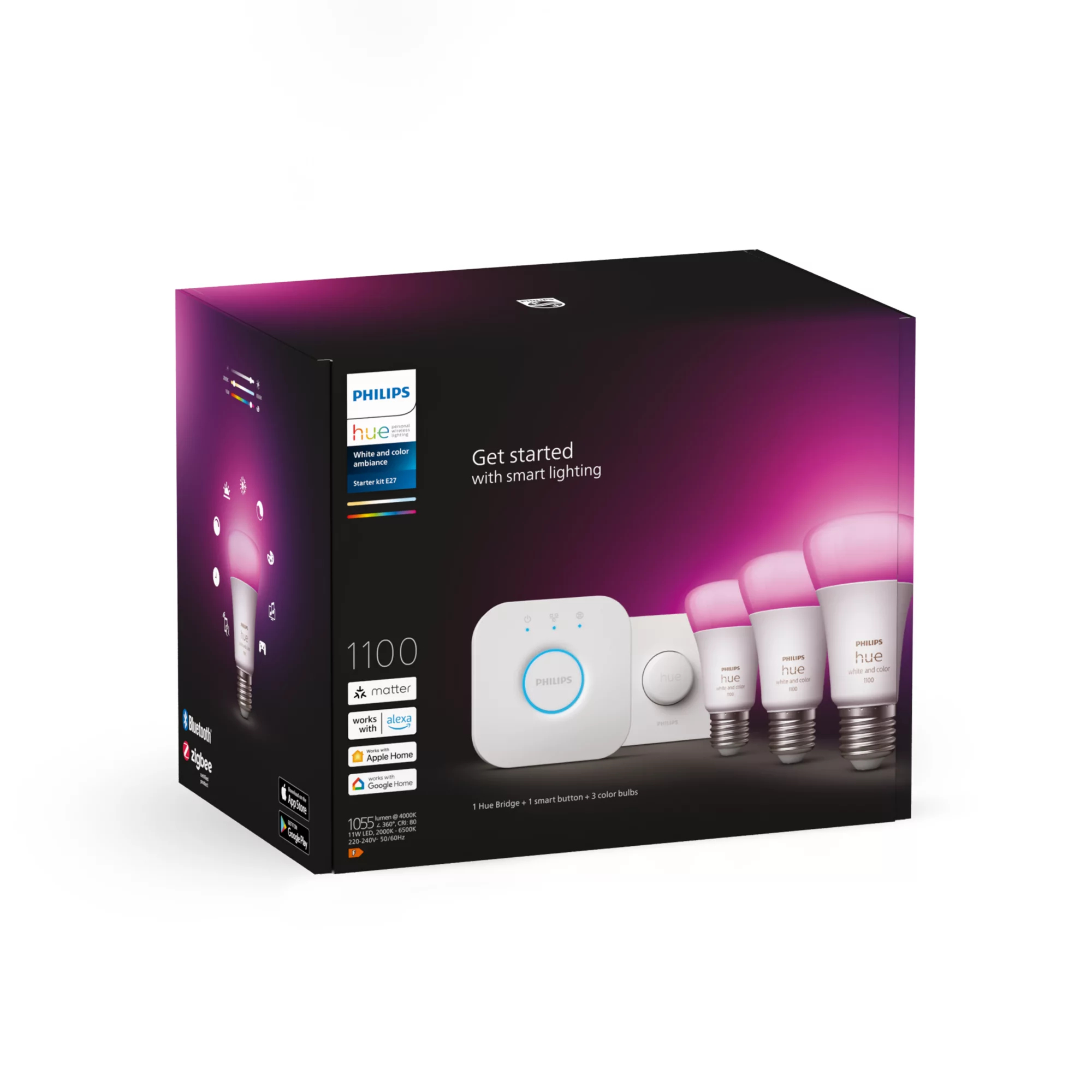 Philips by Signify Philips Hue White and colour ambience Starter kit: 3 E27 smart bulbs (1100) + smart button – image 3