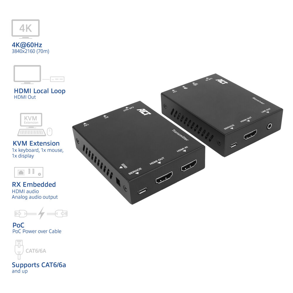 ACT 4K HDMI 2.0 KVM extender set over CAT6A up to 70 meters – image 2