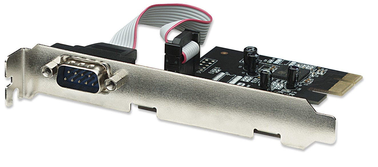 Manhattan PCI Express Card, 1x Serial DB9 port, 2.5 Mbps, x1 lane, x1 x2 x4 x8 x16 lane bus, Standard/Low Profile PCI, Box – image 1