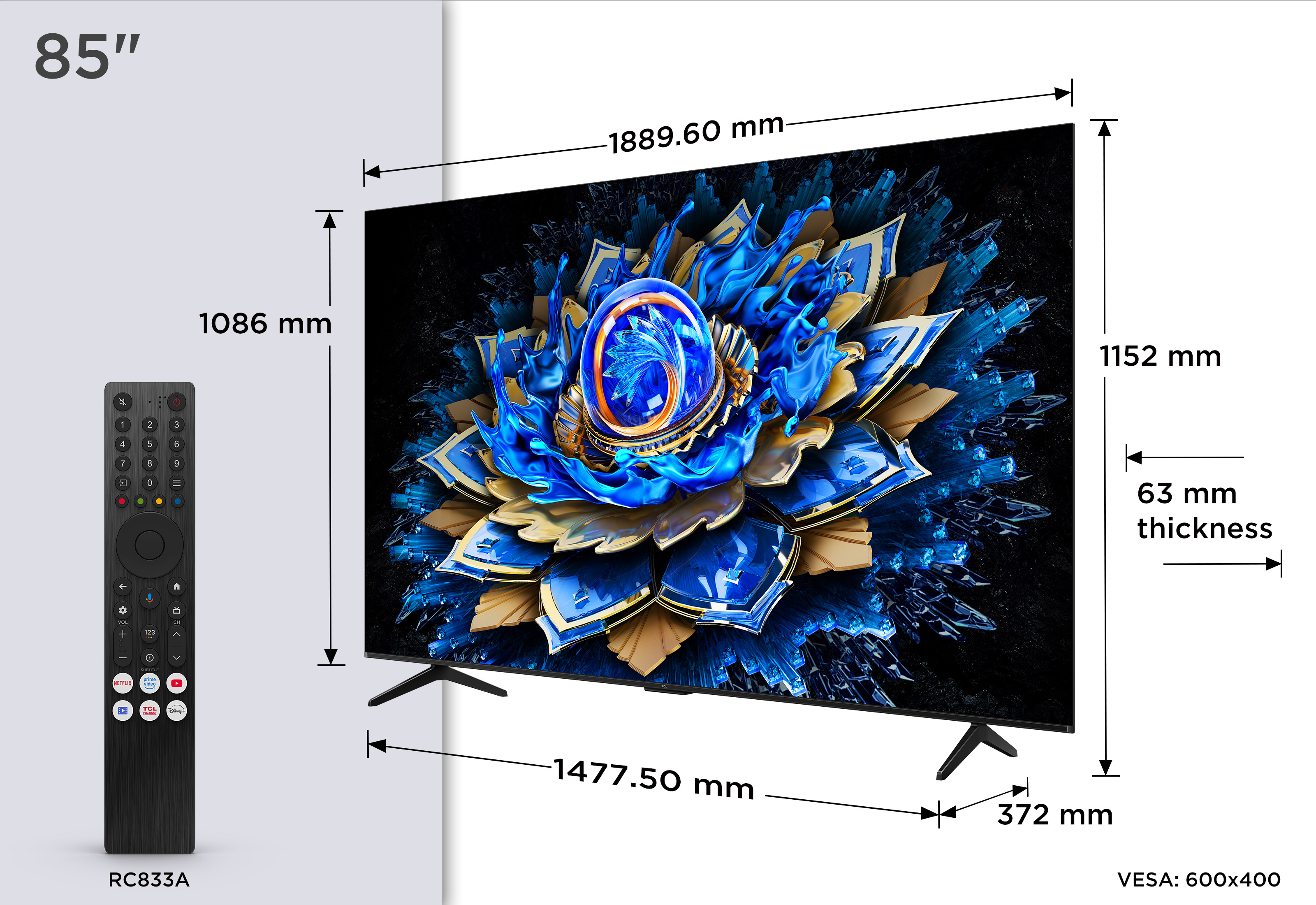 Téléviseur TCL 85T69C QLED 85 pouces Ultra HD 4K Smart TV Google TV — photo 3