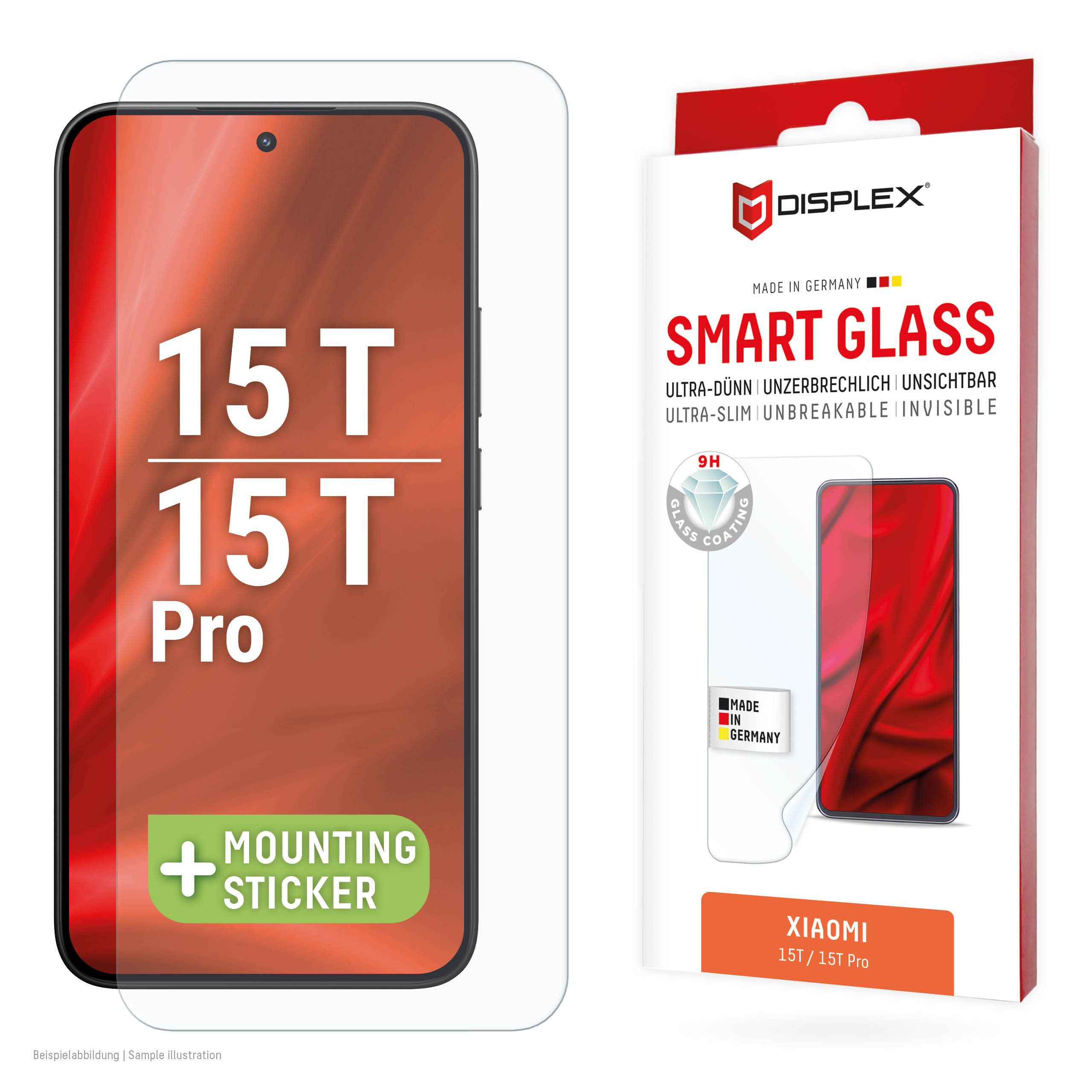 Displex Smart Glass (9H) for Xiaomi 15T/15T Pro, Mounting Sticker, unbreakable