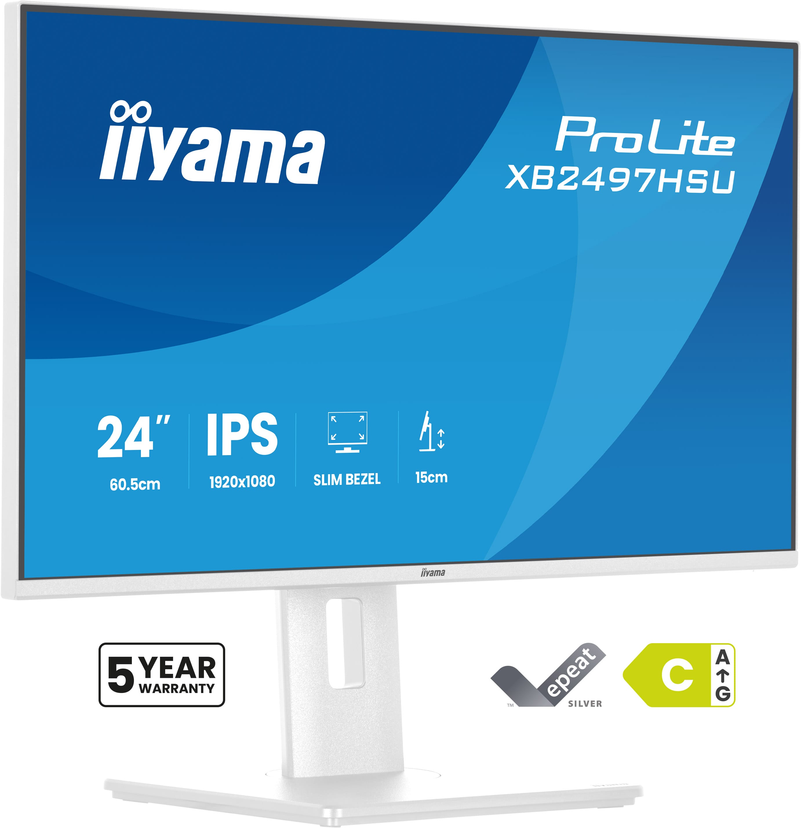 iiyama ProLite XB2497HSU-W1 - LED monitor - 24" (23.8" viewable) - 1920 x 1080 Full HD (1080p) @ 120 Hz - IPS - 350 cd/m� - 1500:1 - 4 ms - HDMI, DisplayPort - speakers - white, matte