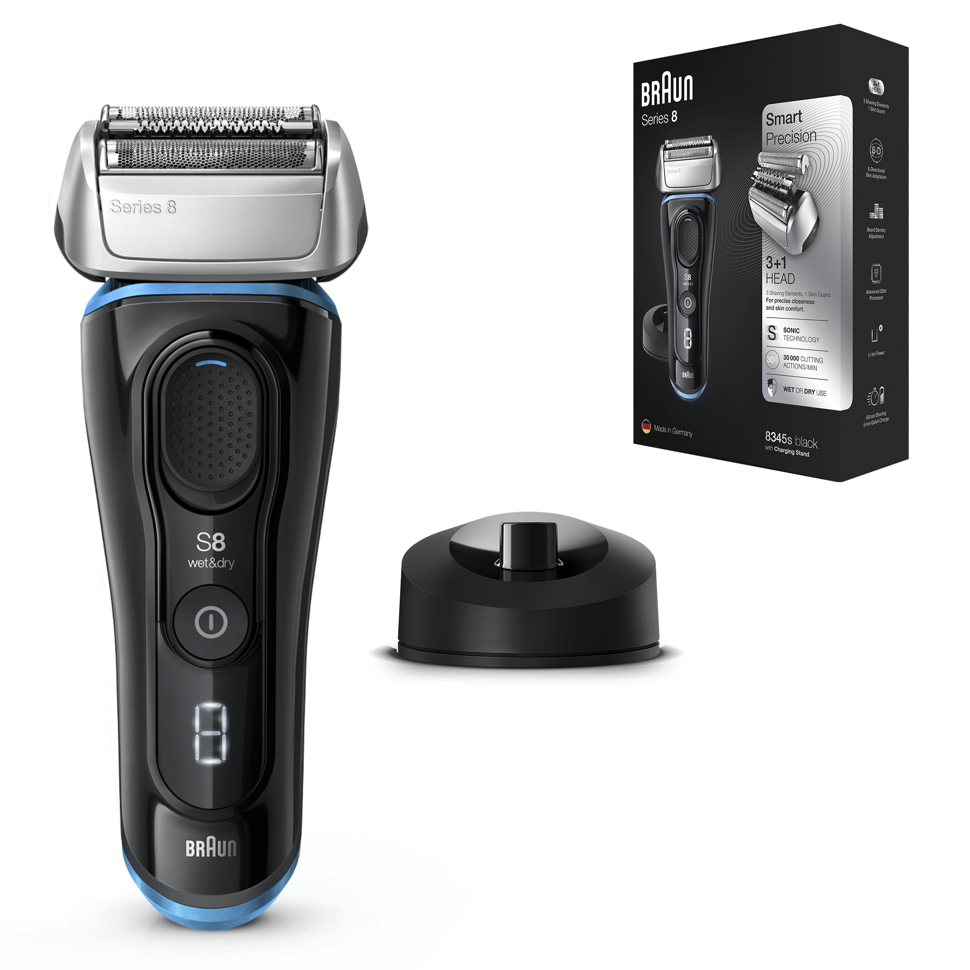Braun Series 8 8345s Next Generation Electric Shaver, Charging Stand, Fabric Case, Noir – image 3